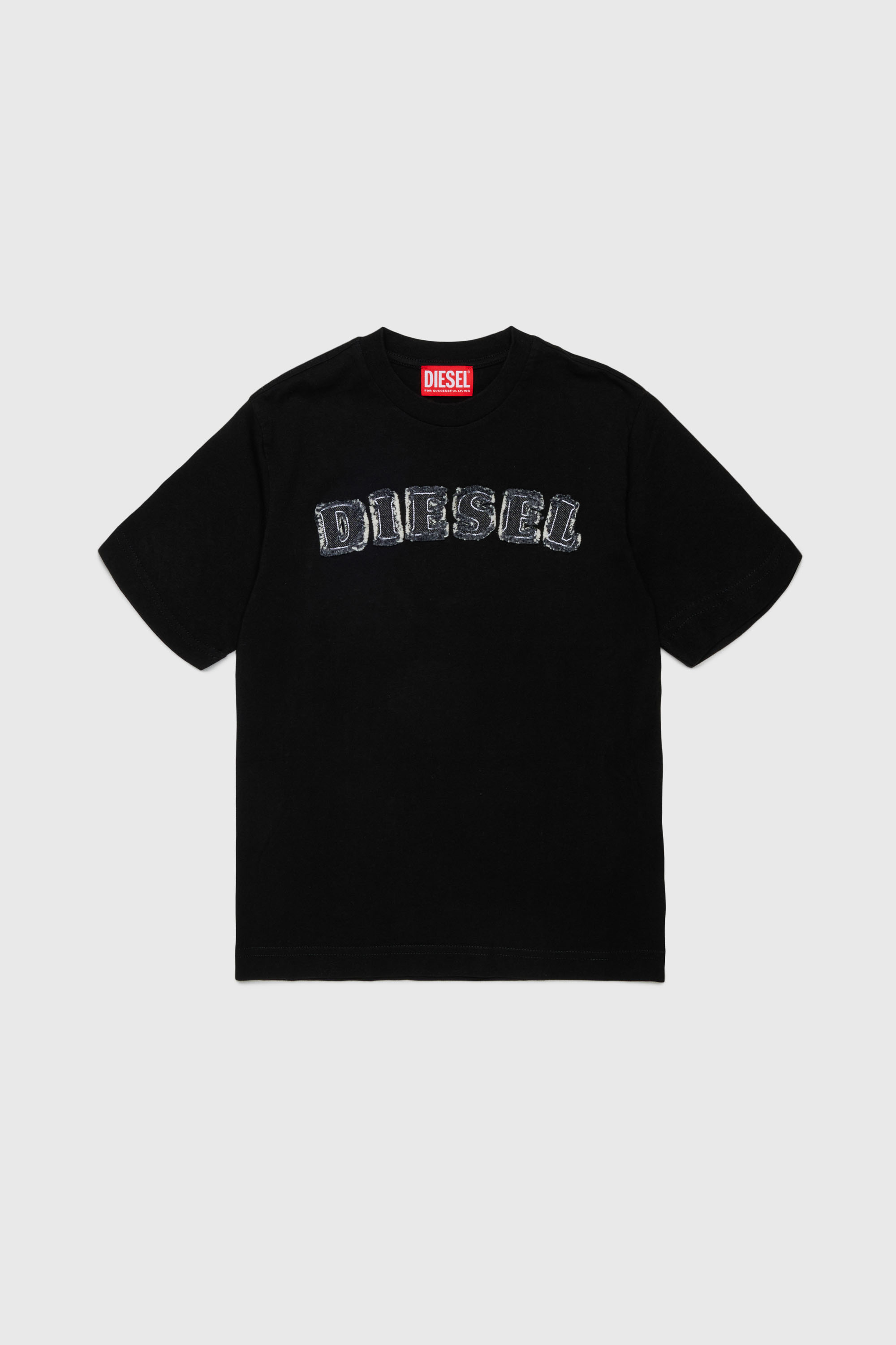 Diesel - TJEANS OVER, Man's Cotton T-shirt with frayed-effect logo in Black - 1