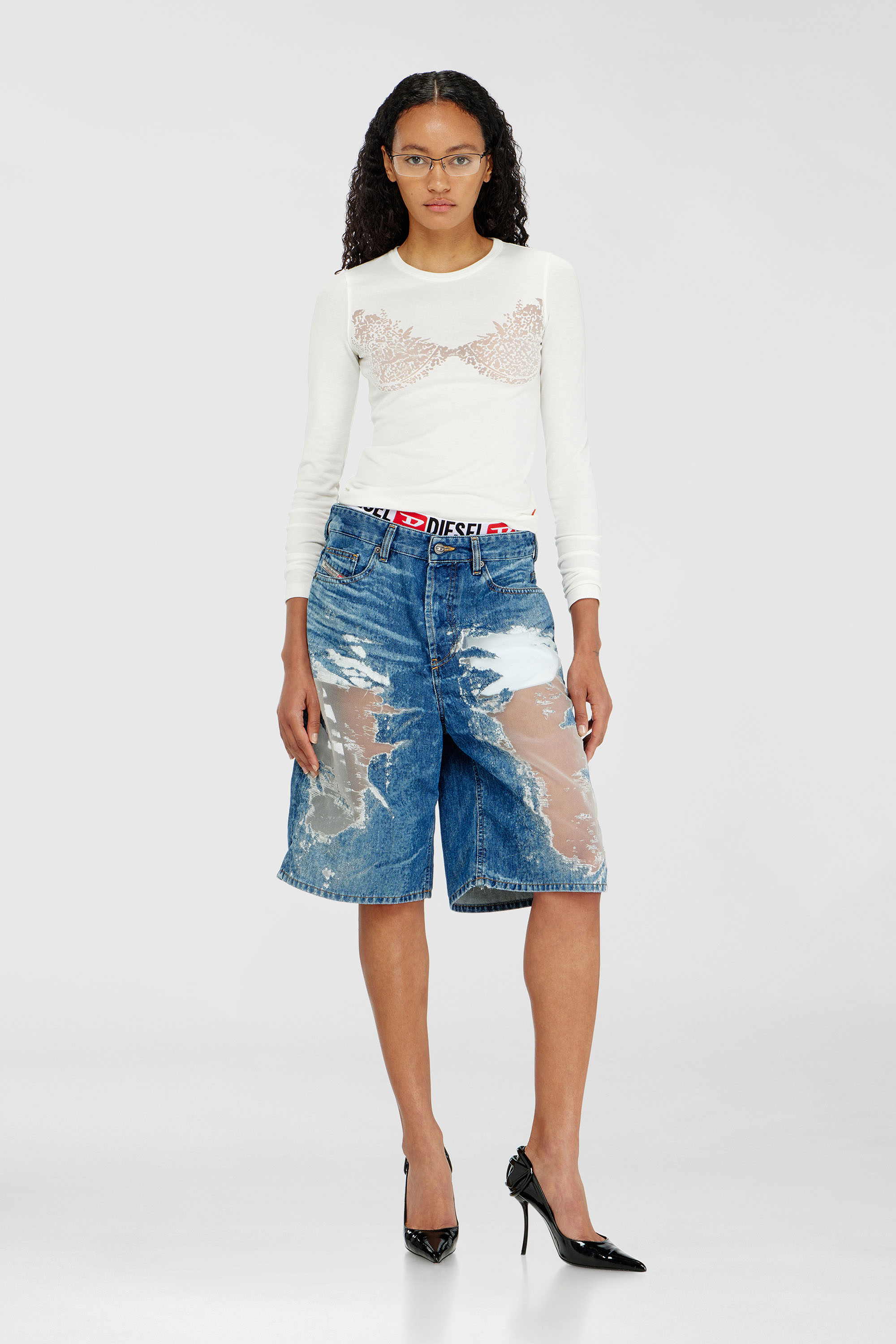 Diesel - PR-DE-SIRE-SHORT, Unisex's Shorts in devor&eacute; denim in Medium blue - 6