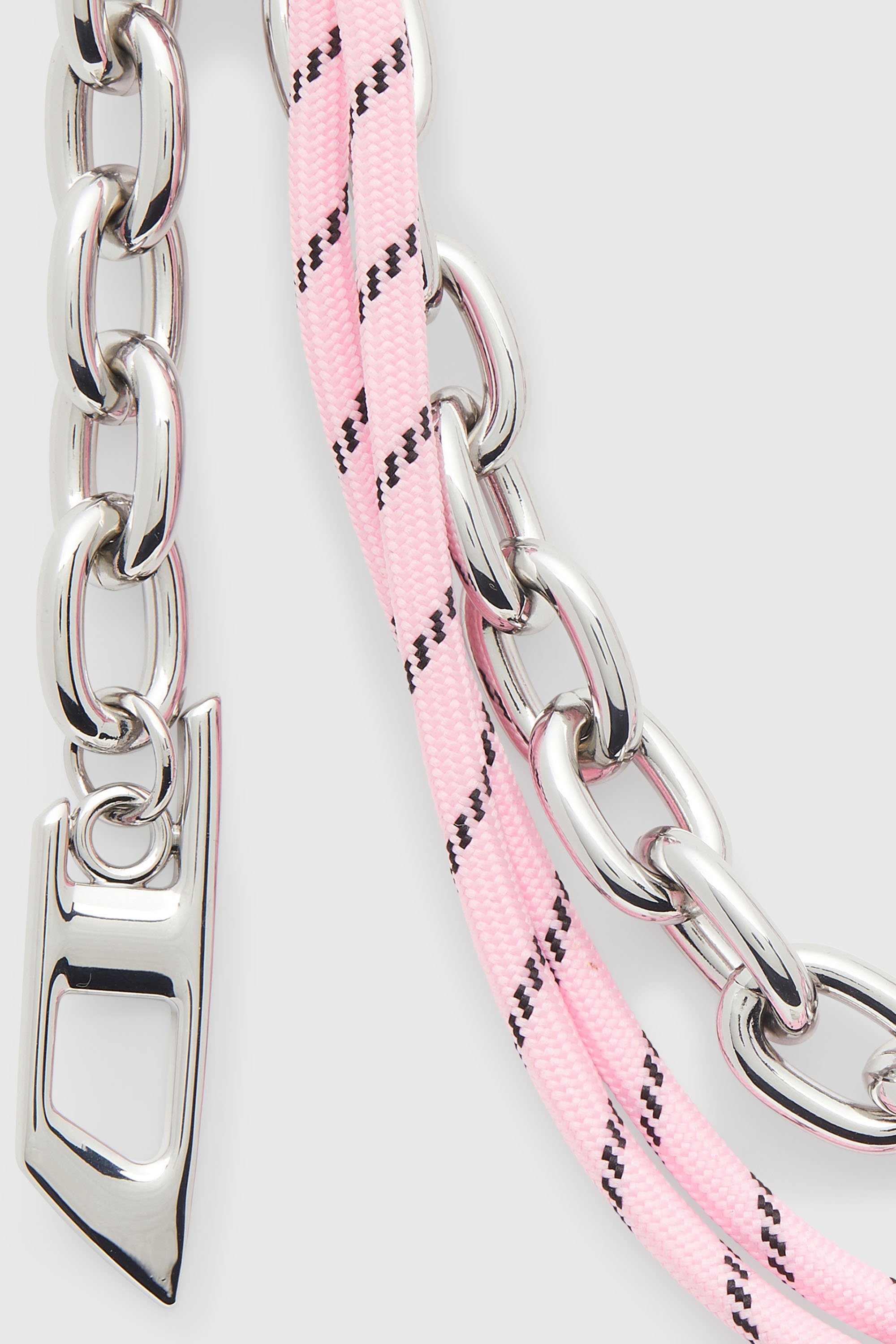 Diesel - CHAIN-D M, Colgante met&aacute;lico con cadena y detalle de cuerda Mujer in Plateado - 2