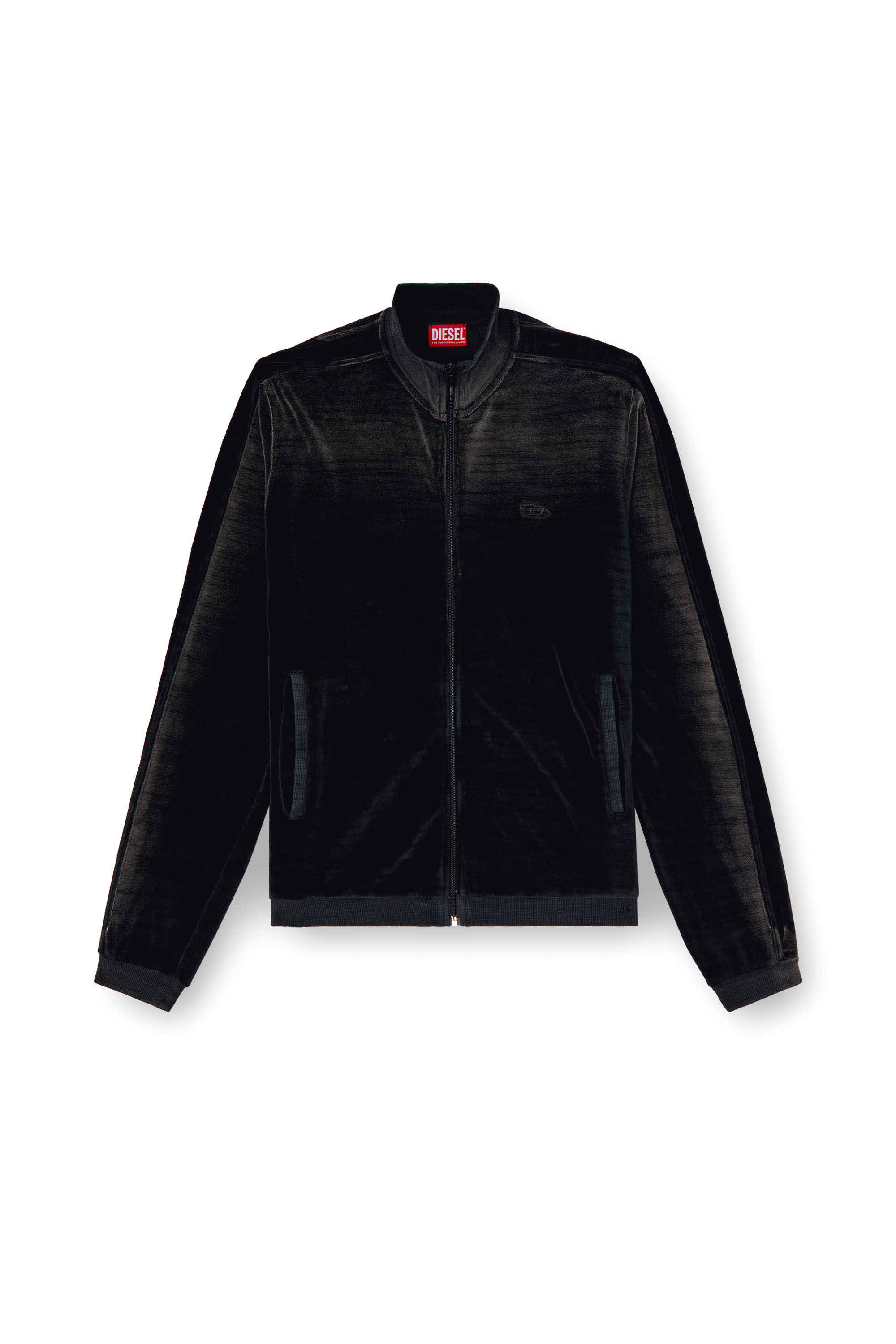 Diesel - S-OLOCK-BAND, Faded velvet track jacket Hombre in Negro - 3