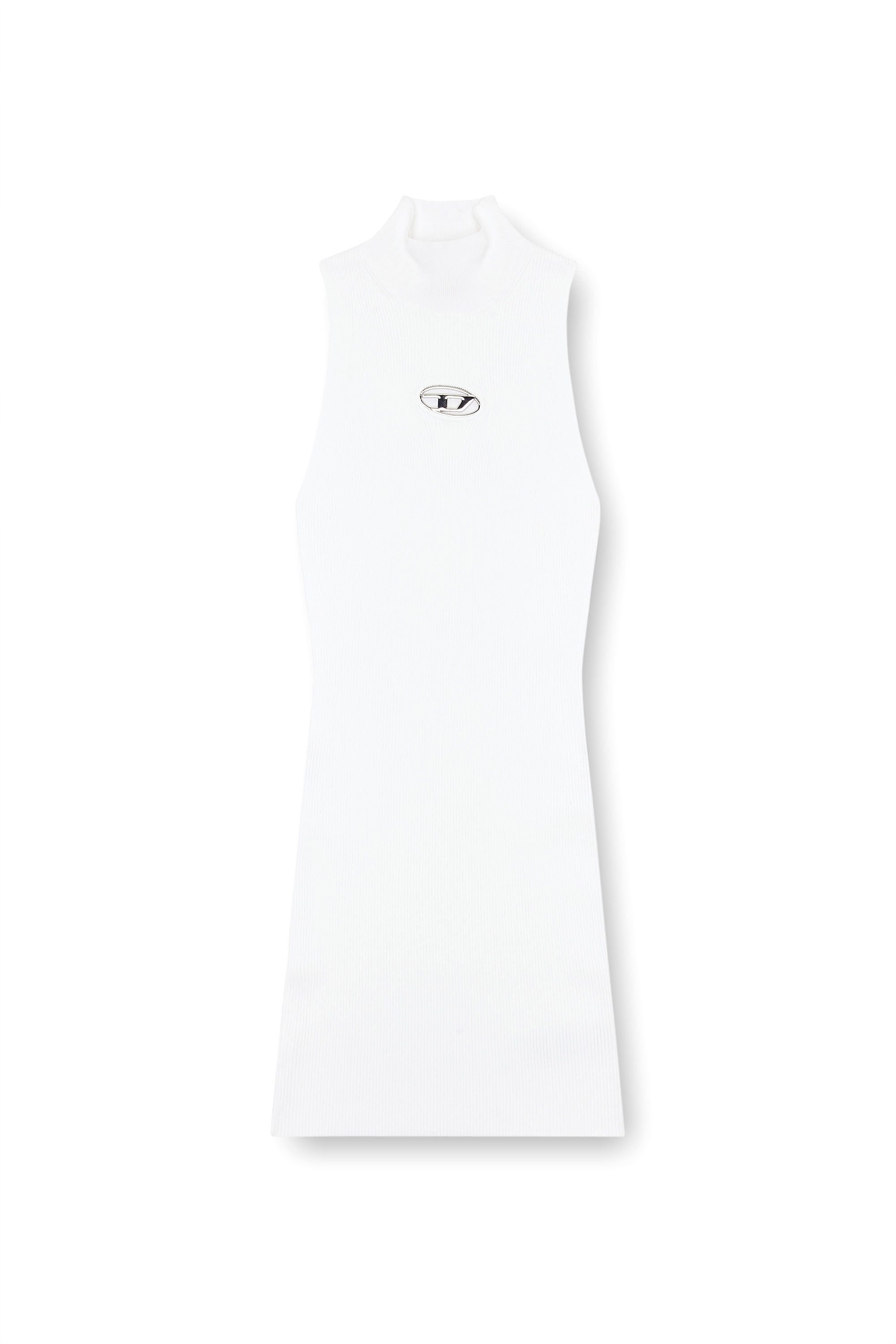 Diesel - M-ONERVAX, Mujer Vestido corto con cuello alto de punto de canalé in Blanco - Image 1