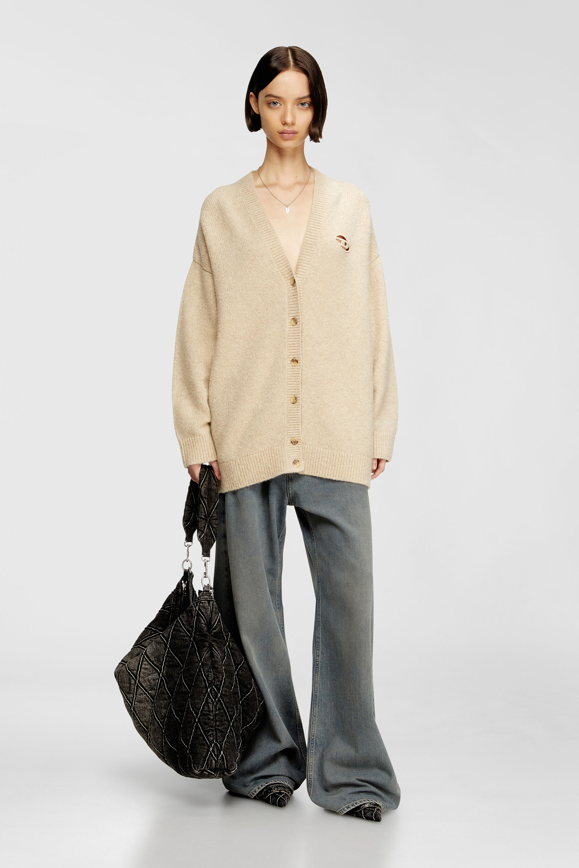 Diesel - M-AREELA, C&aacute;rdigan de mezcla de lana y alpaca Mujer in Beige - 1