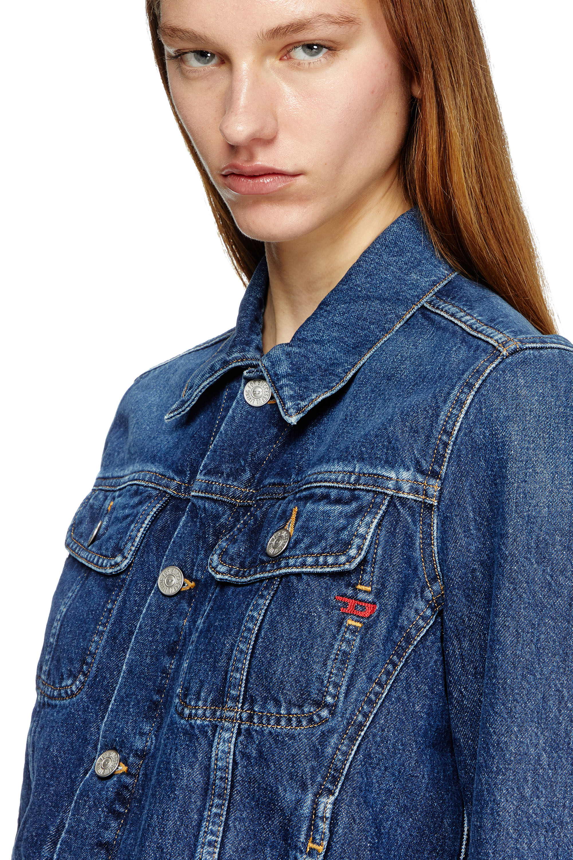 Diesel - DE-BONNY, Chaqueta trucker en denim Mujer in Azul marino - 5