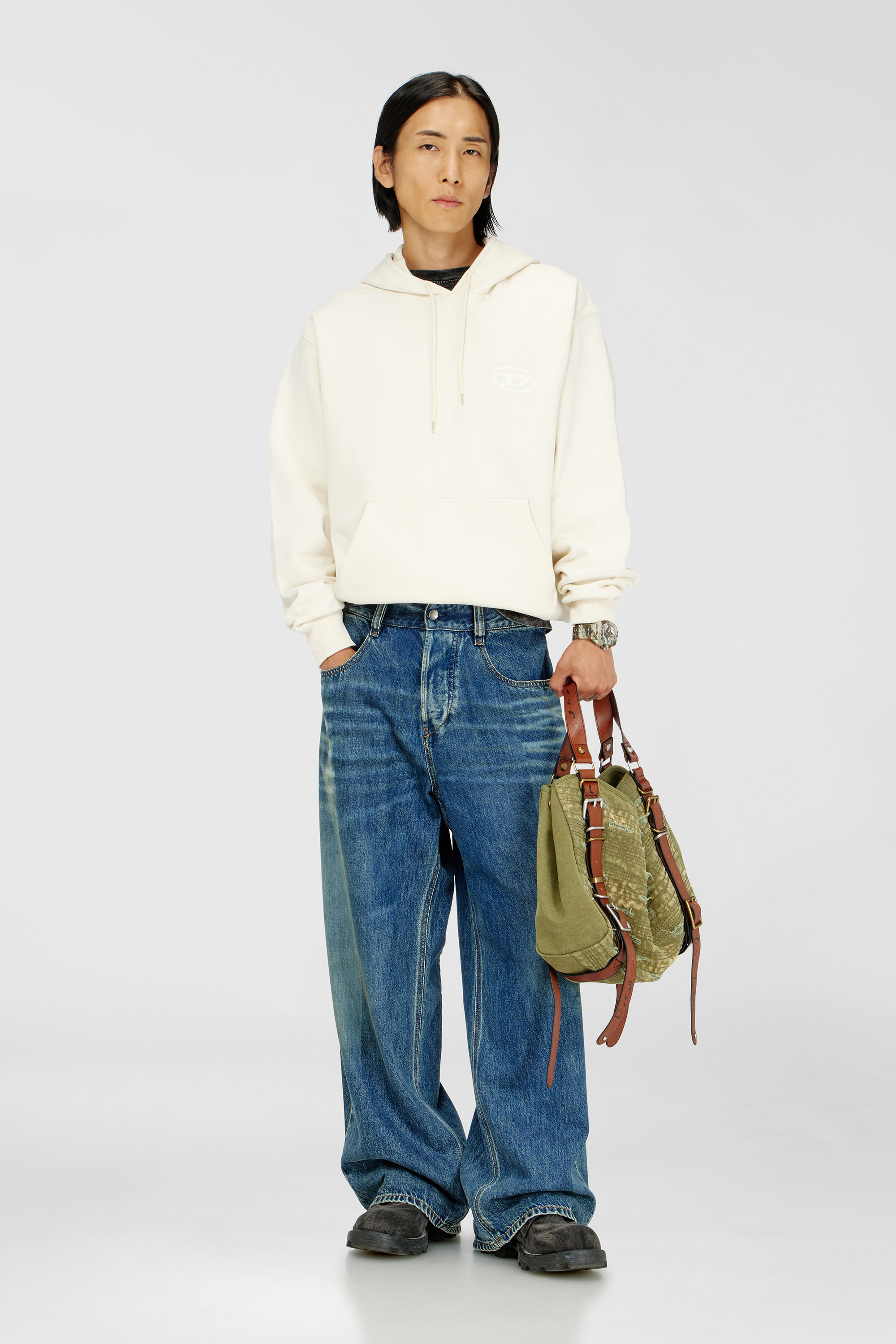 Diesel - S-LUK-H-T92, Sudadera con capucha de algod&oacute;n con bordado del logotipo Oval D tono sobre tono Hombre in Blanco - 1