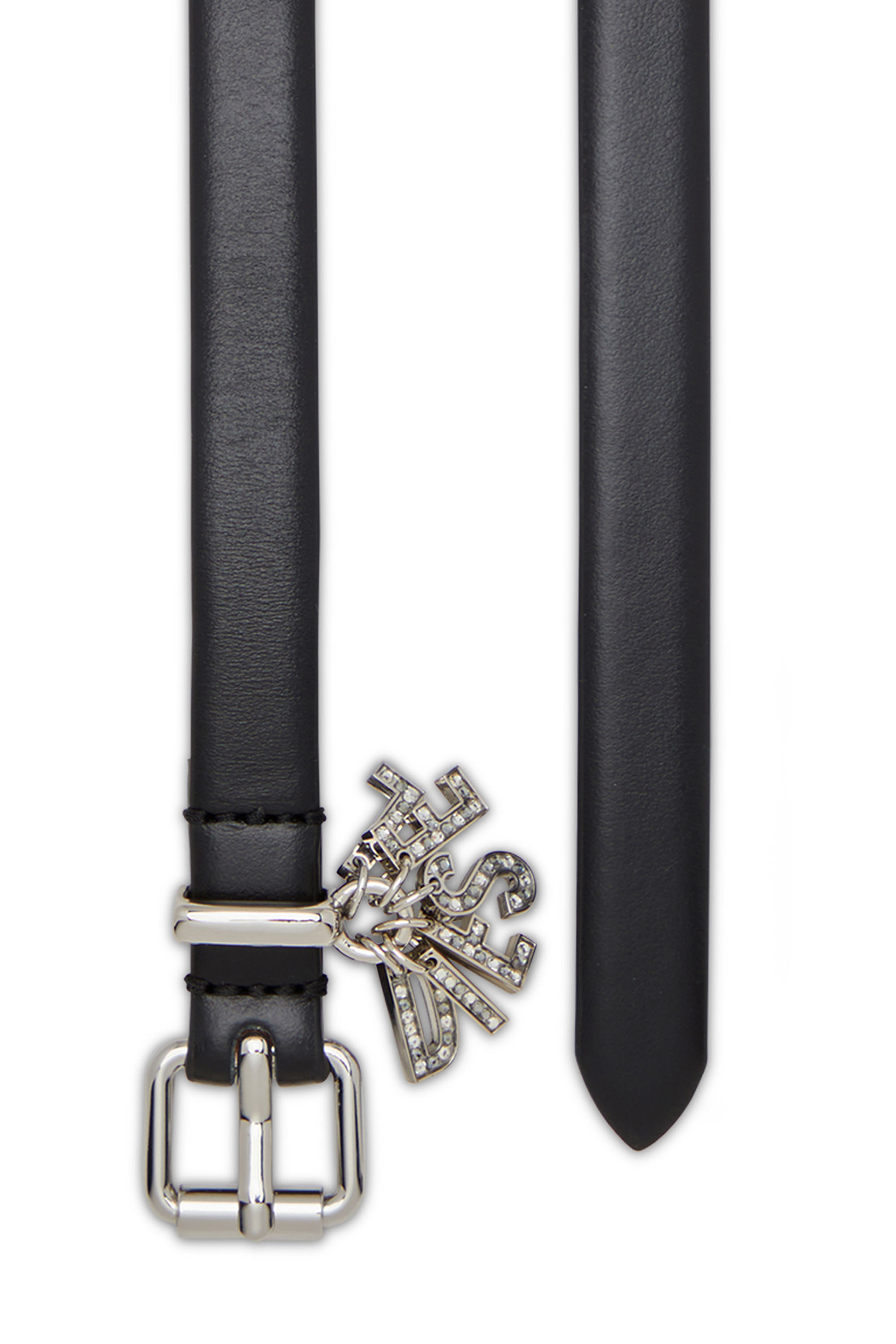 Diesel - B-CHARM-LOOP DOUBLE, Mujer Cinturón de cuero con colgantes con el logotipo de cristal in Negro - Image 2