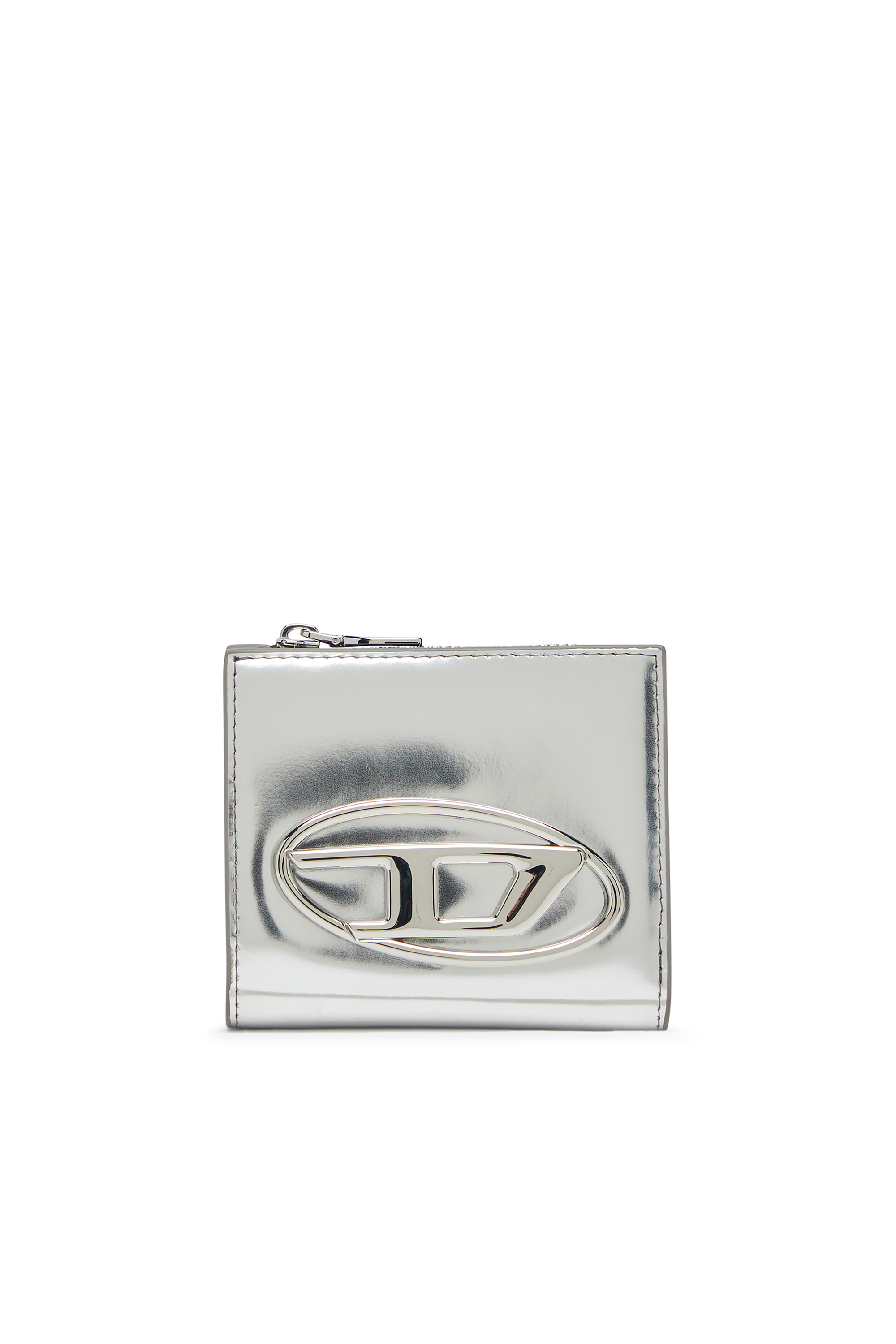 Diesel - 1DR BI FOLD ZIP L, Tarjetero de cuero espejado que se pliega por la mitad Mujer in Plateado - 1