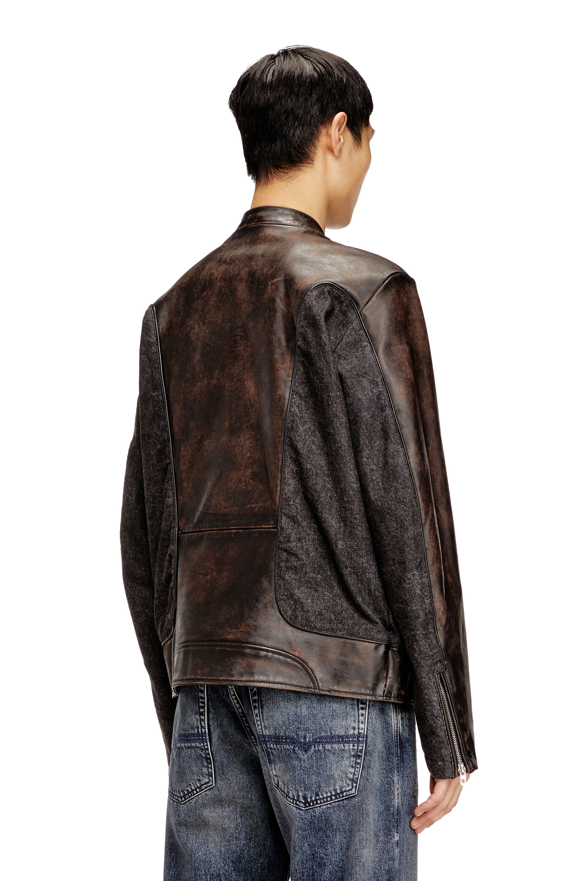 Diesel - L-KRILL-DNM, Chaqueta de motorista canalizada en cuero y denim Hombre in ToBeDefined - 4