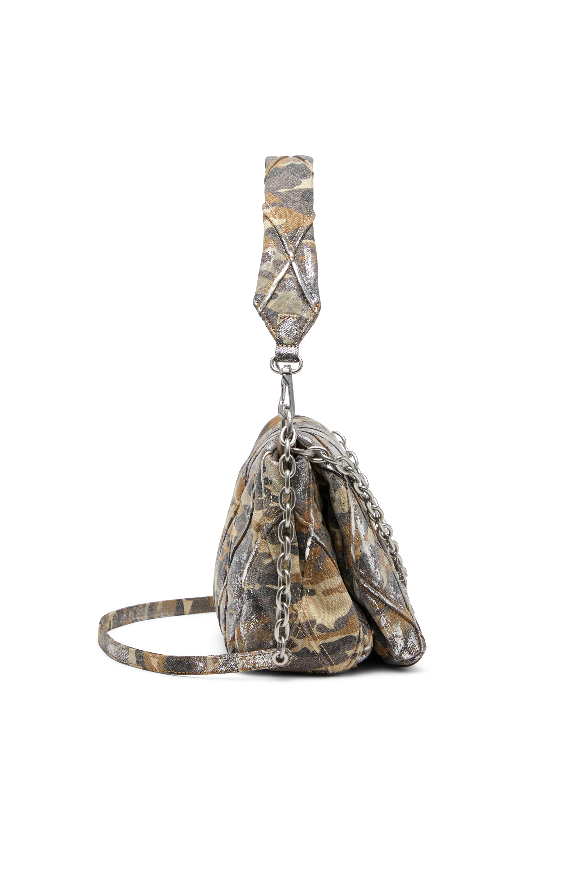 Diesel - CHARM-D SHOULDER M, Bolso de hombro en lona camo metálica Mujer in Multicolor - 4