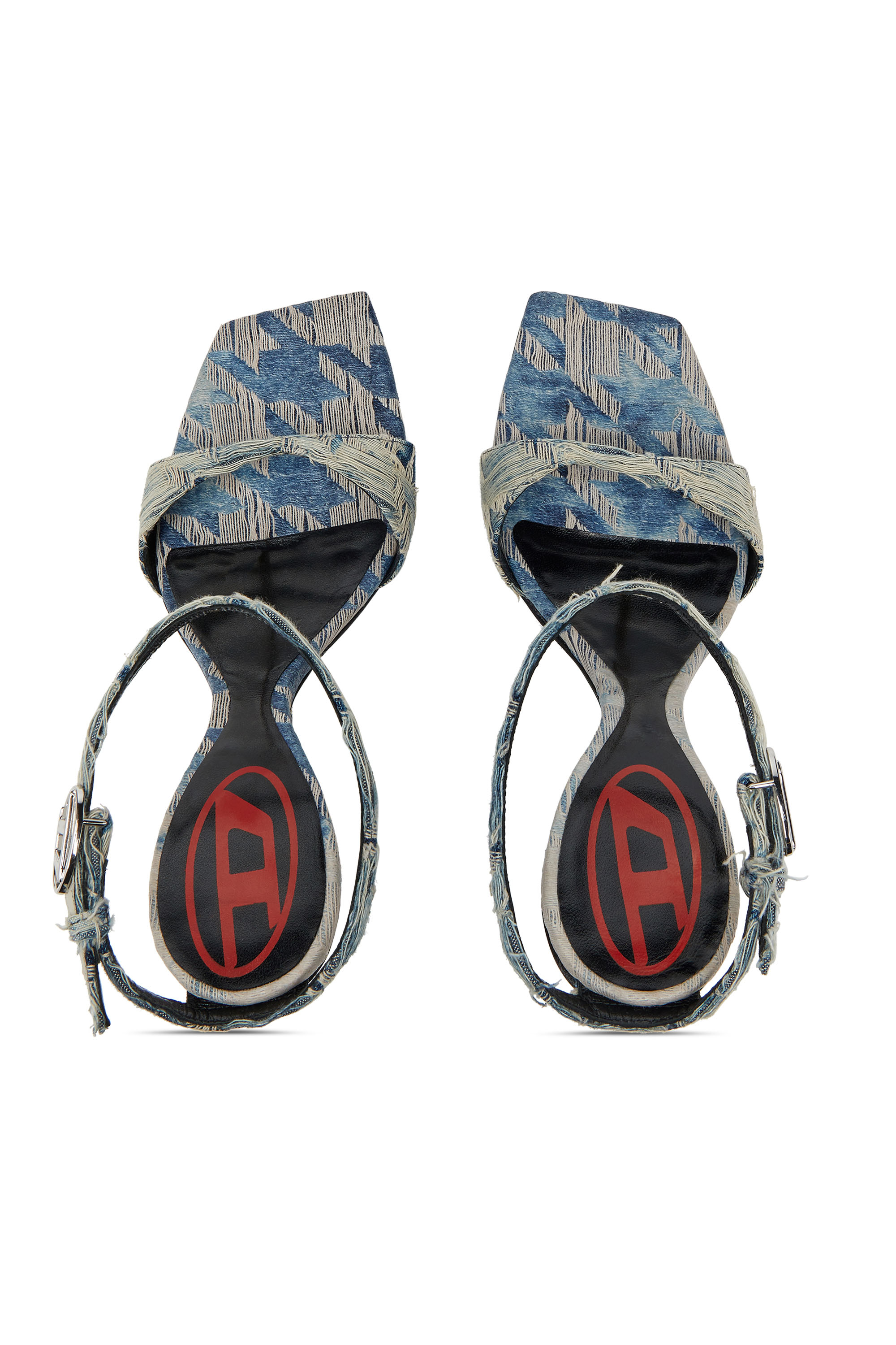 D-AMBER SANDAL WEDGE, Light Blue Diesel - D-AMBER SANDAL WEDGE, Woman's D-Amber-Wedge sandals in jacquard denim in Light Blue - 5