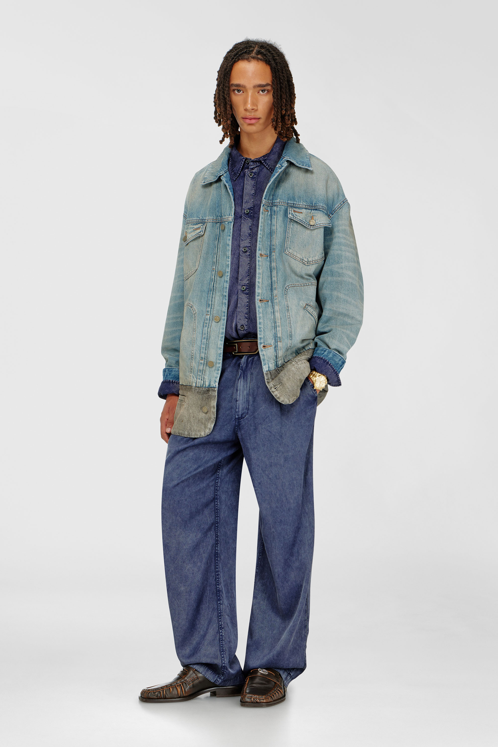 Diesel - P-FAUST-NIBC, Pantal&oacute;n wide leg de viscosa efecto denim Hombre in Azul marino - 1