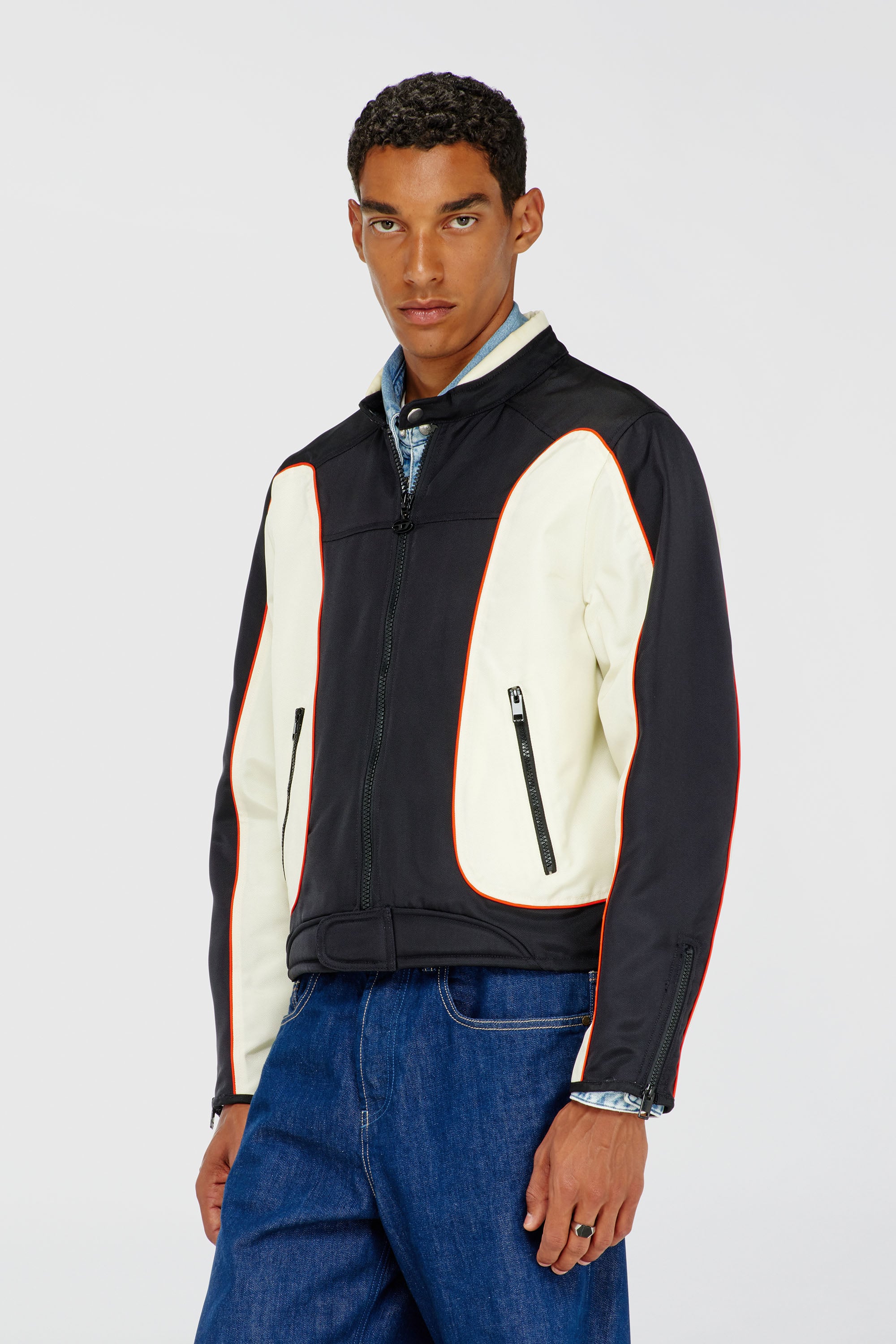 Diesel - J-BLINK-A, Chaqueta biker con bloques de color y ribetes Hombre in Multicolor - 1