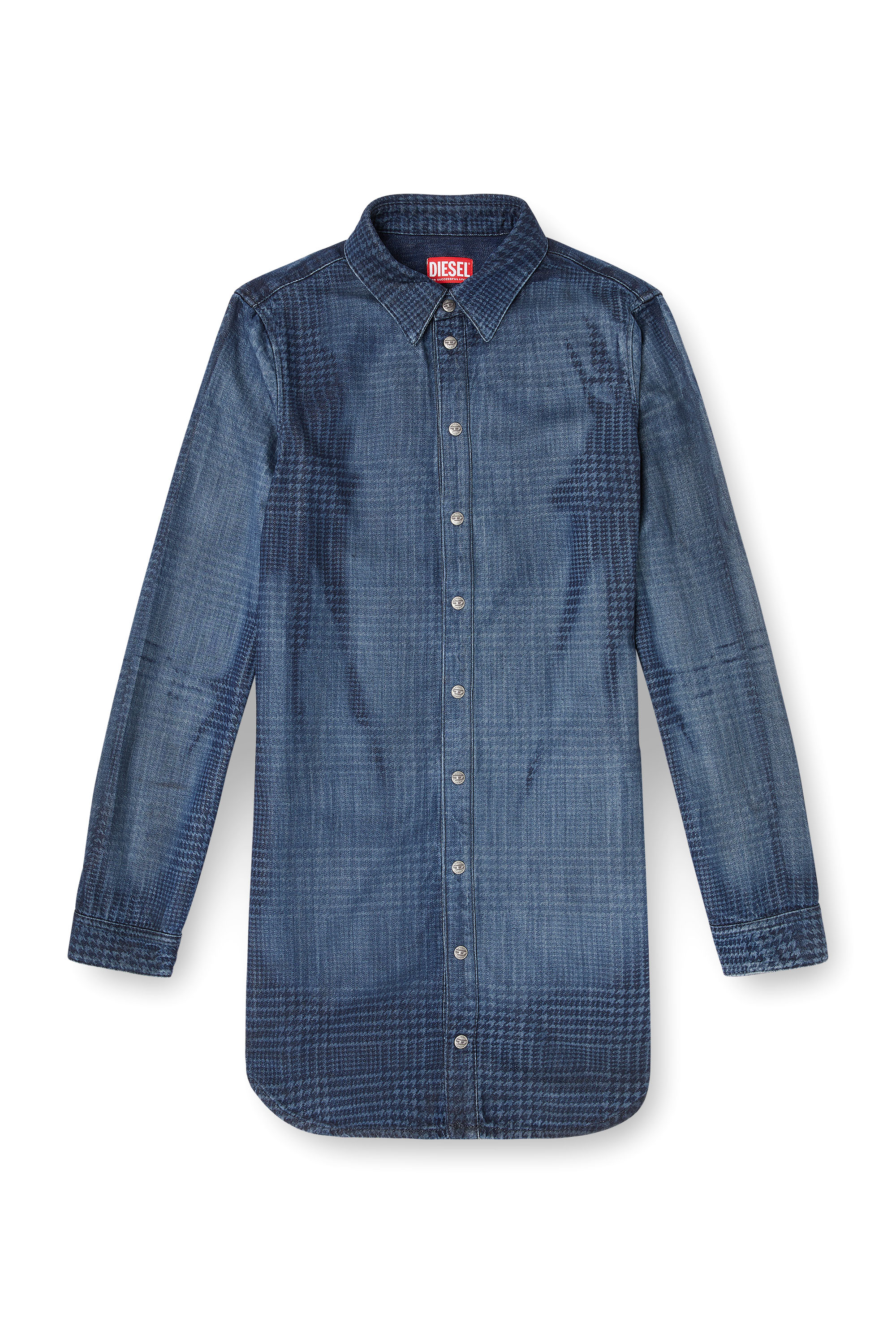 Diesel - DE-EAZY DRESS-S, Vestido camisero en denim fluido Príncipe de Gales Mujer in Azul marino - 3