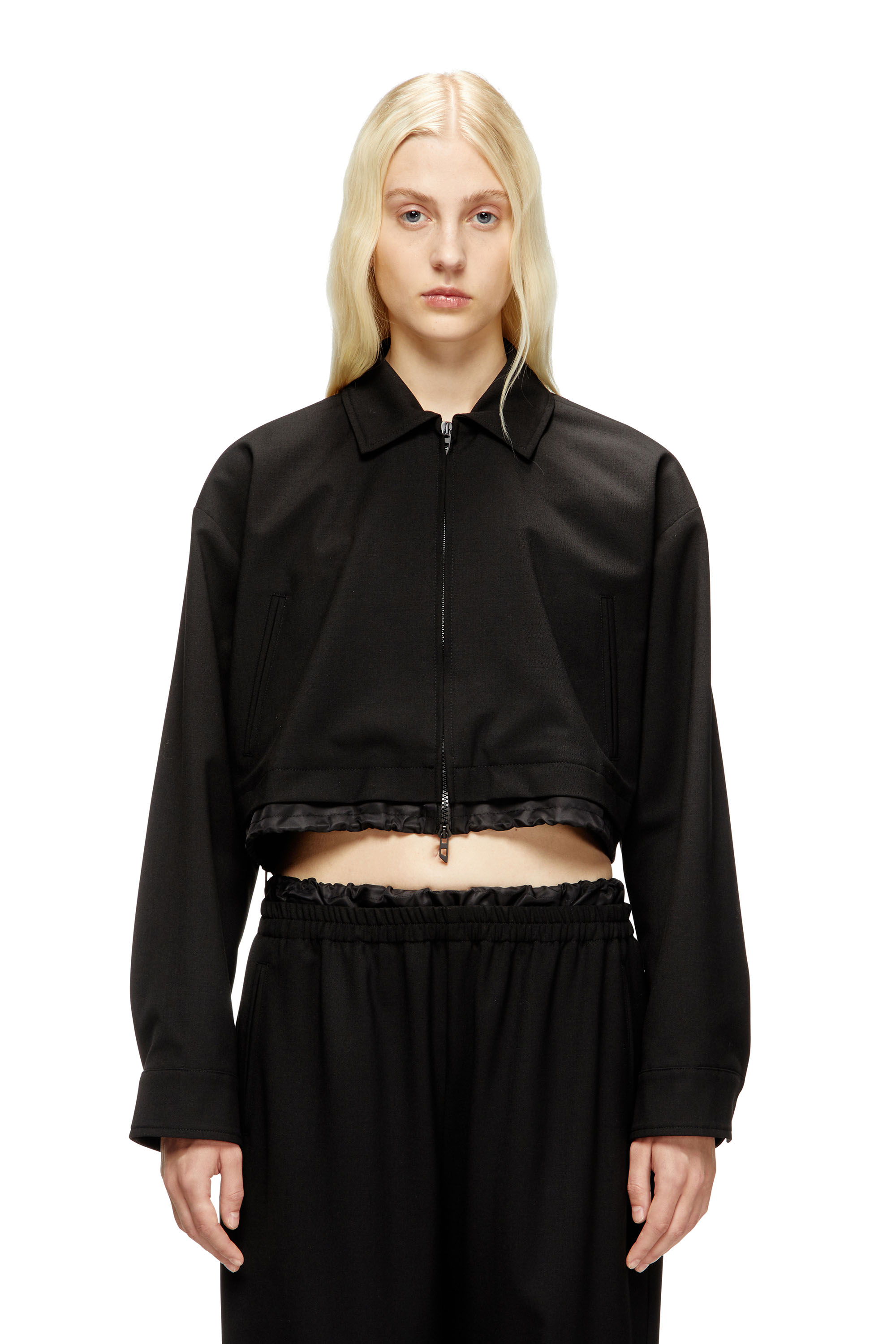 Diesel - J-TING-FEM-R2, Chaqueta recortada en tejido sartorial y nylon Mujer in Negro - 1