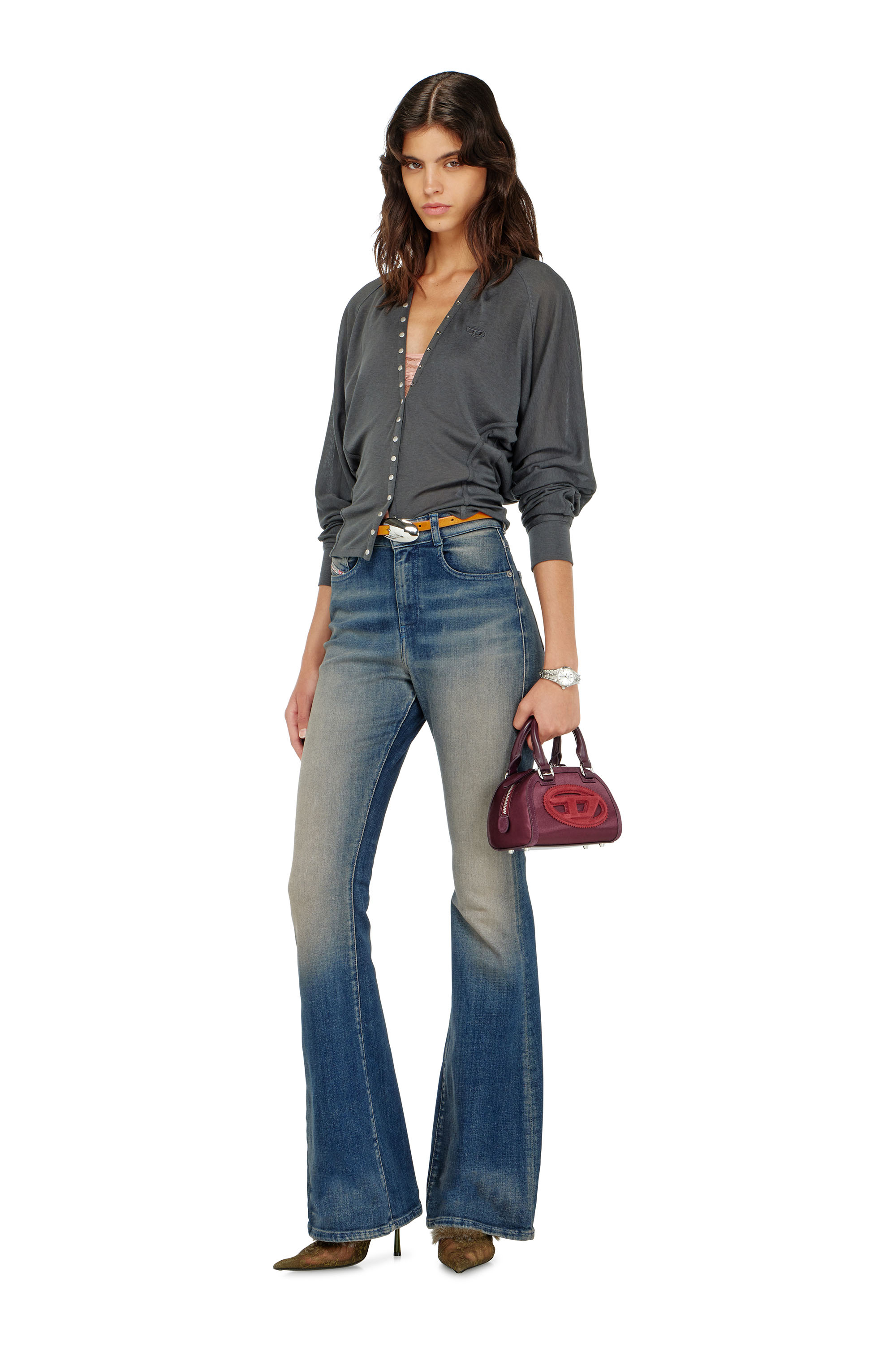 Diesel - T-ISERINA, C&aacute;rdigan de mezcla de Tencel con mangas murci&eacute;lago Mujer in Gris - 2