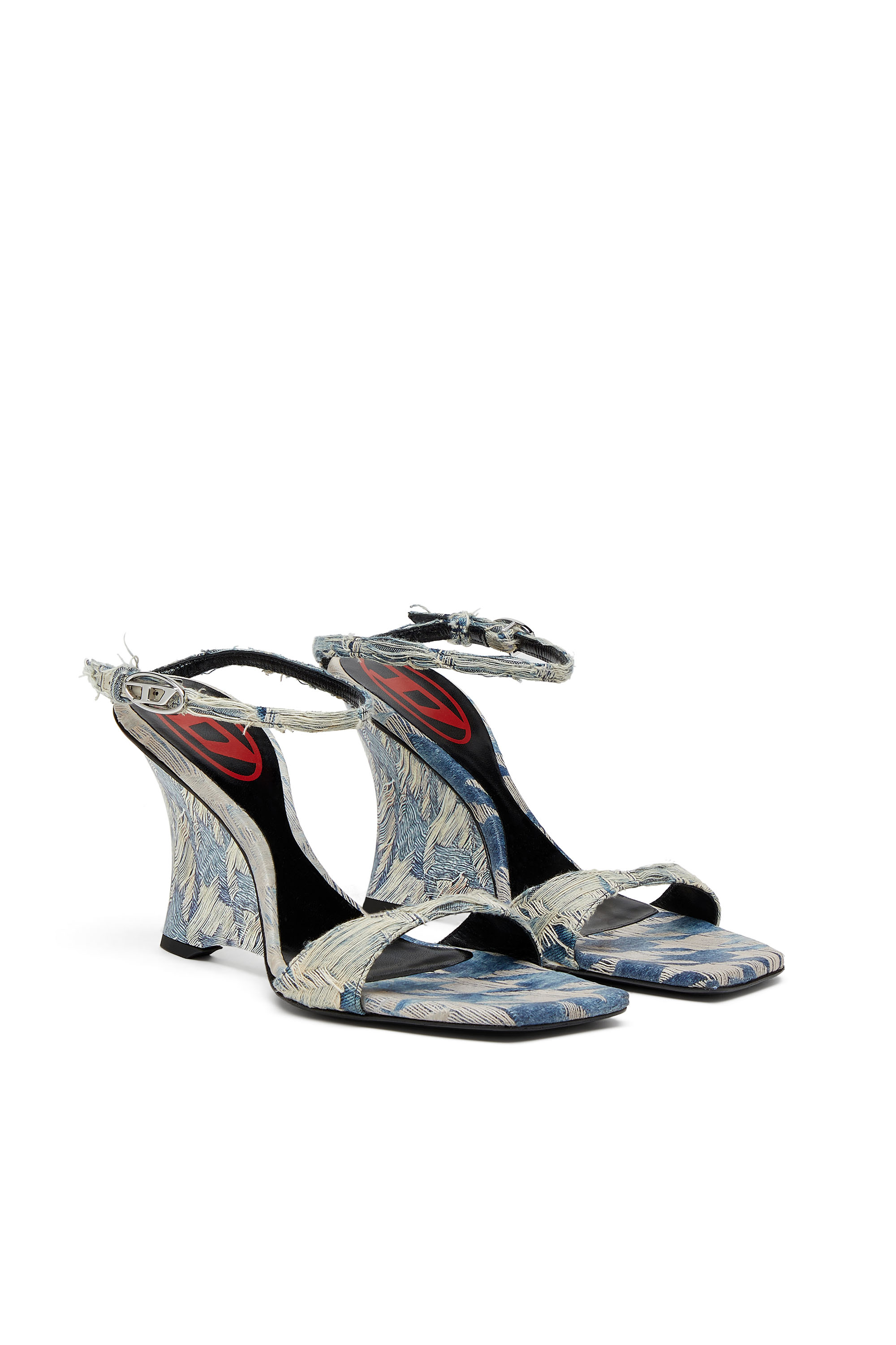 Diesel - D-AMBER SANDAL WEDGE, Sandalias de cuña en denim jacquard Mujer in Azul marino - 3