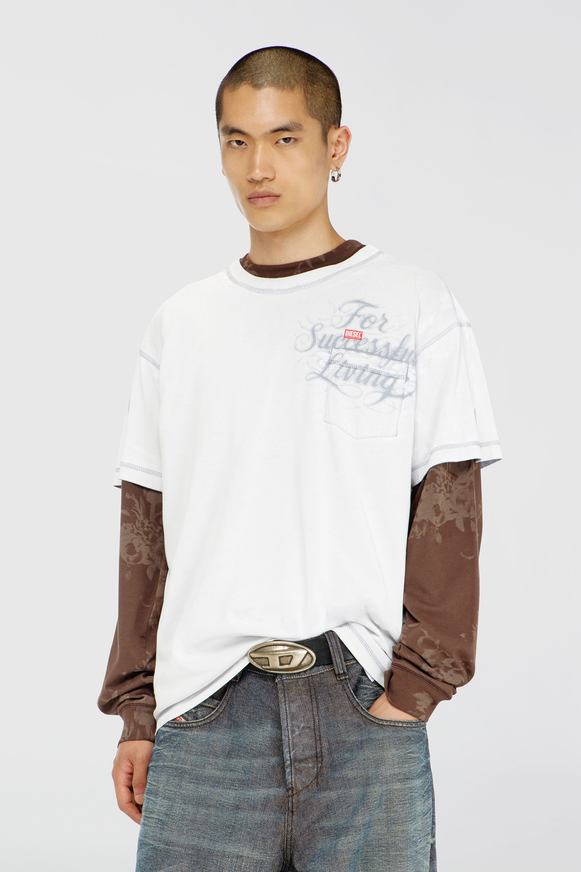 Diesel - T-NORM-POCKET-AA1, Camiseta con bolsillo en el pecho y estampado gr&aacute;fico Hombre in Blanco - 1