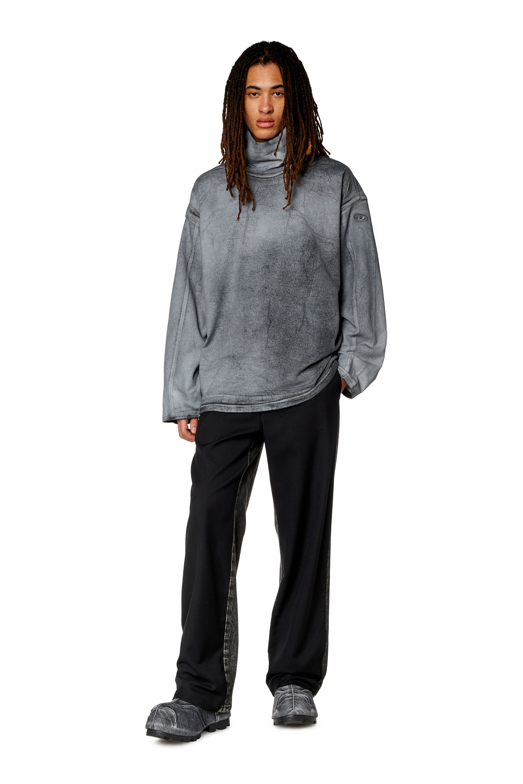 Diesel - D-NLABELCOL-S TRACK, Sudadera de cuello alto de Track Denim estampado Hombre in Gris - 1