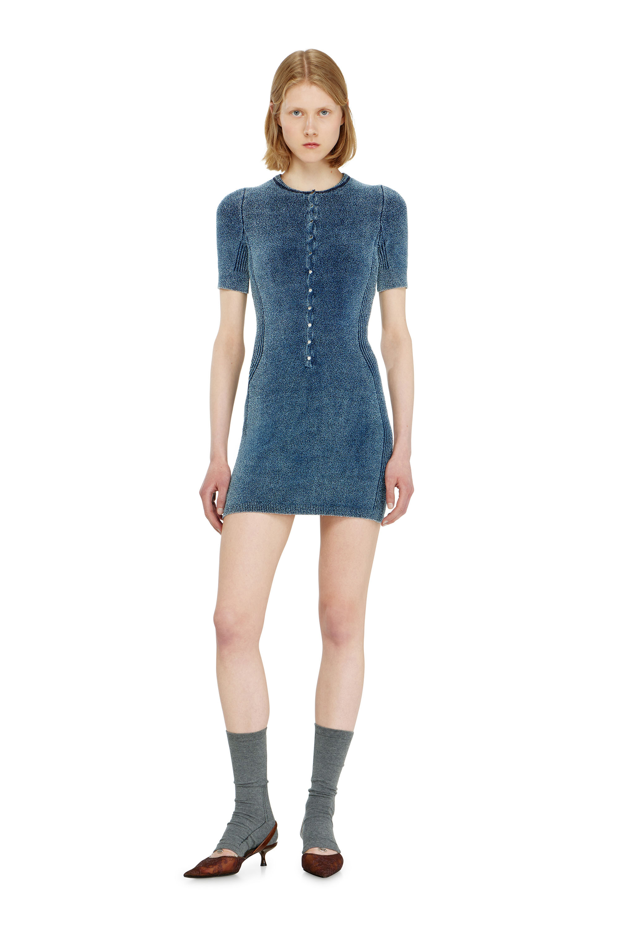 Diesel - M-ESTEE DRESS, Vestido corto de punto boucl&eacute; indigo Mujer in ToBeDefined - 3