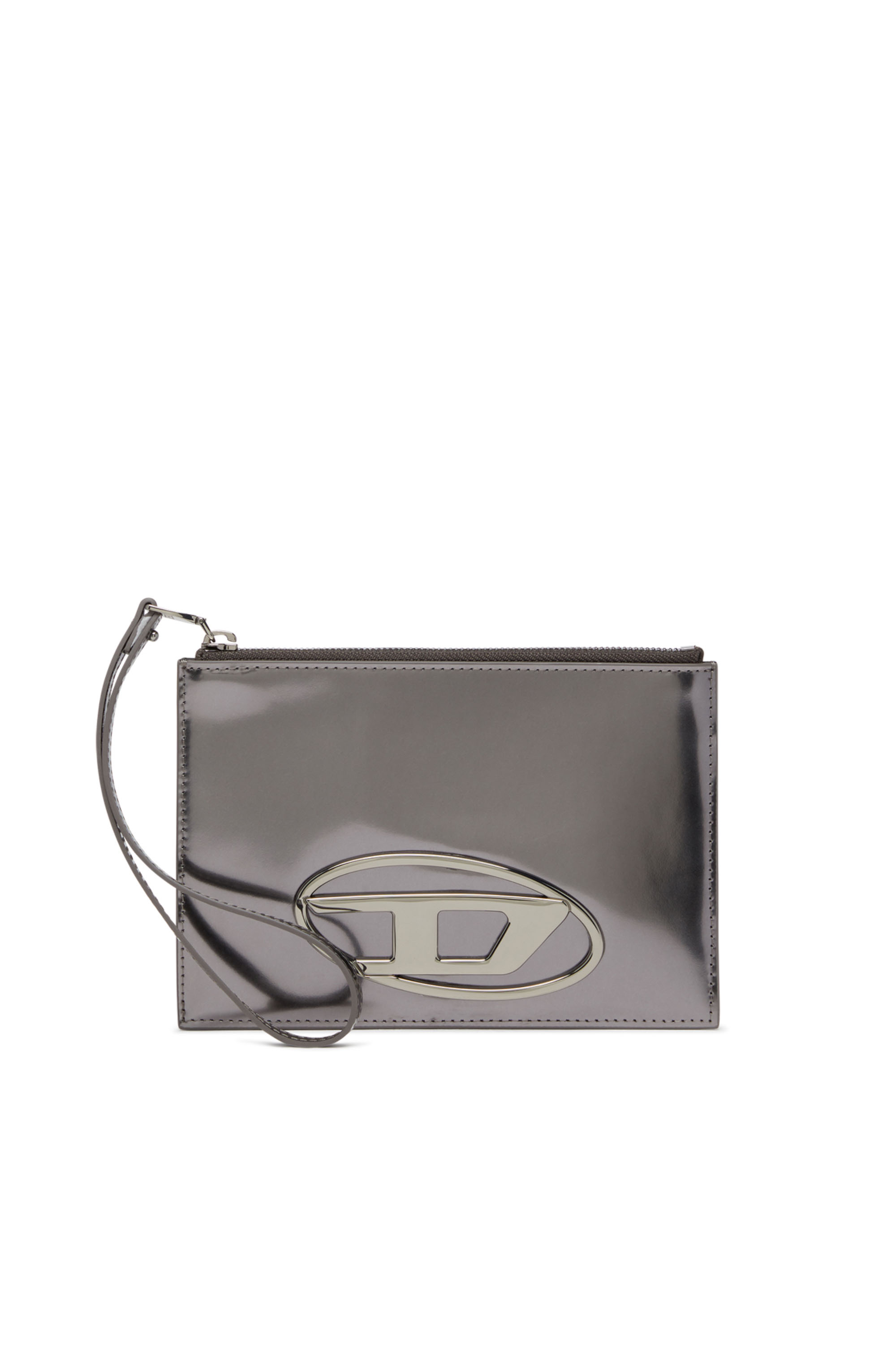 Diesel - 1DR POUCH III, Bolso de mano con cremallera de cuero espejado Unisex in Gris - 1