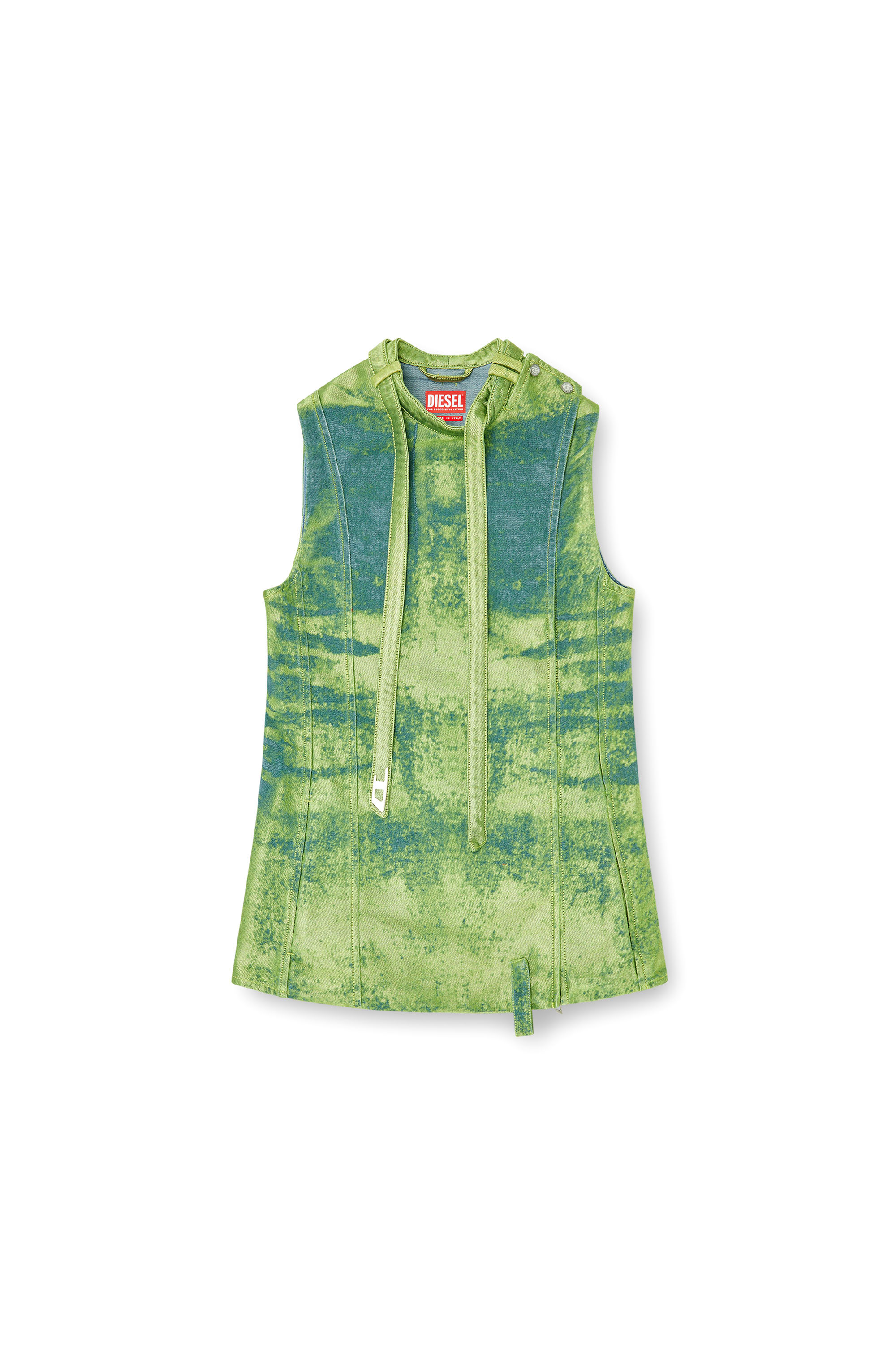 Diesel - DE-VANTOS-FSI, Chaleco con cintur&oacute;n en denim satinado de color Mujer in Verde - 3