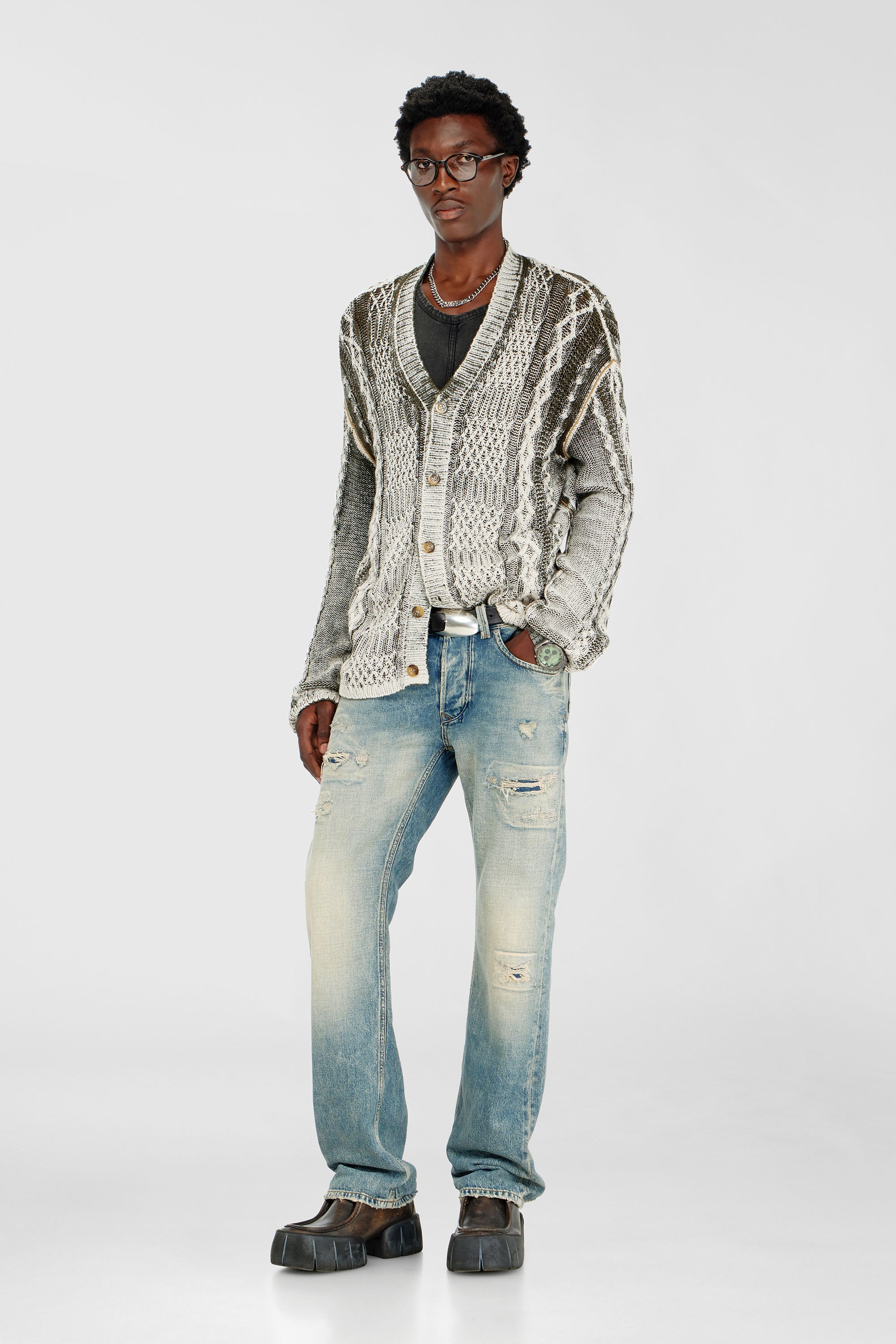 Diesel - K-MIOTO, C&aacute;rdigan de punto trenzado tratado Hombre in Multicolor - 2