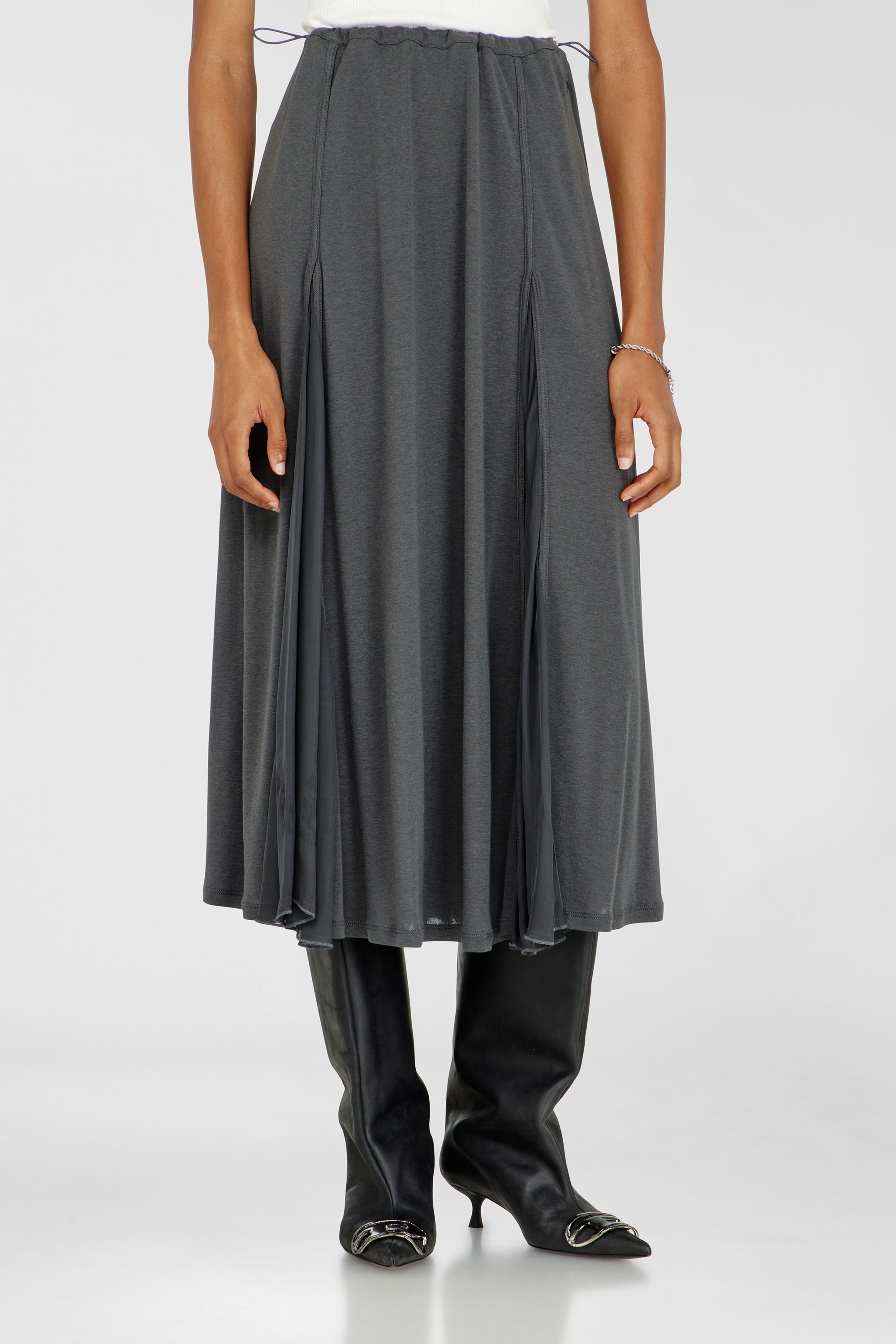 Diesel - O-LONGREI, Falda midi de punto acanalado y gasa Mujer in Gris - 1