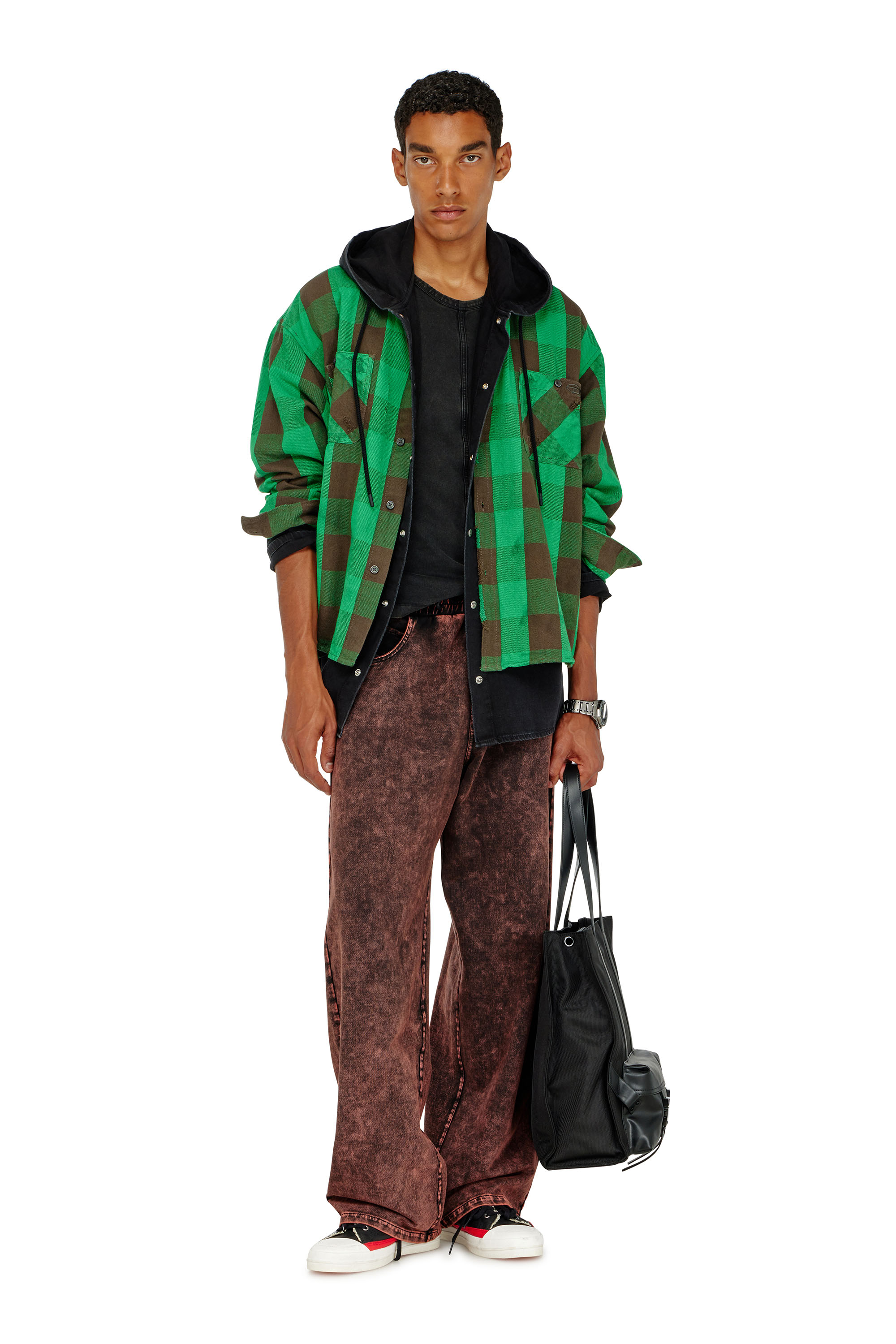 Diesel - S-DRUM, Camisa de franela a cuadros con efecto desgastado Hombre in Multicolor - 2