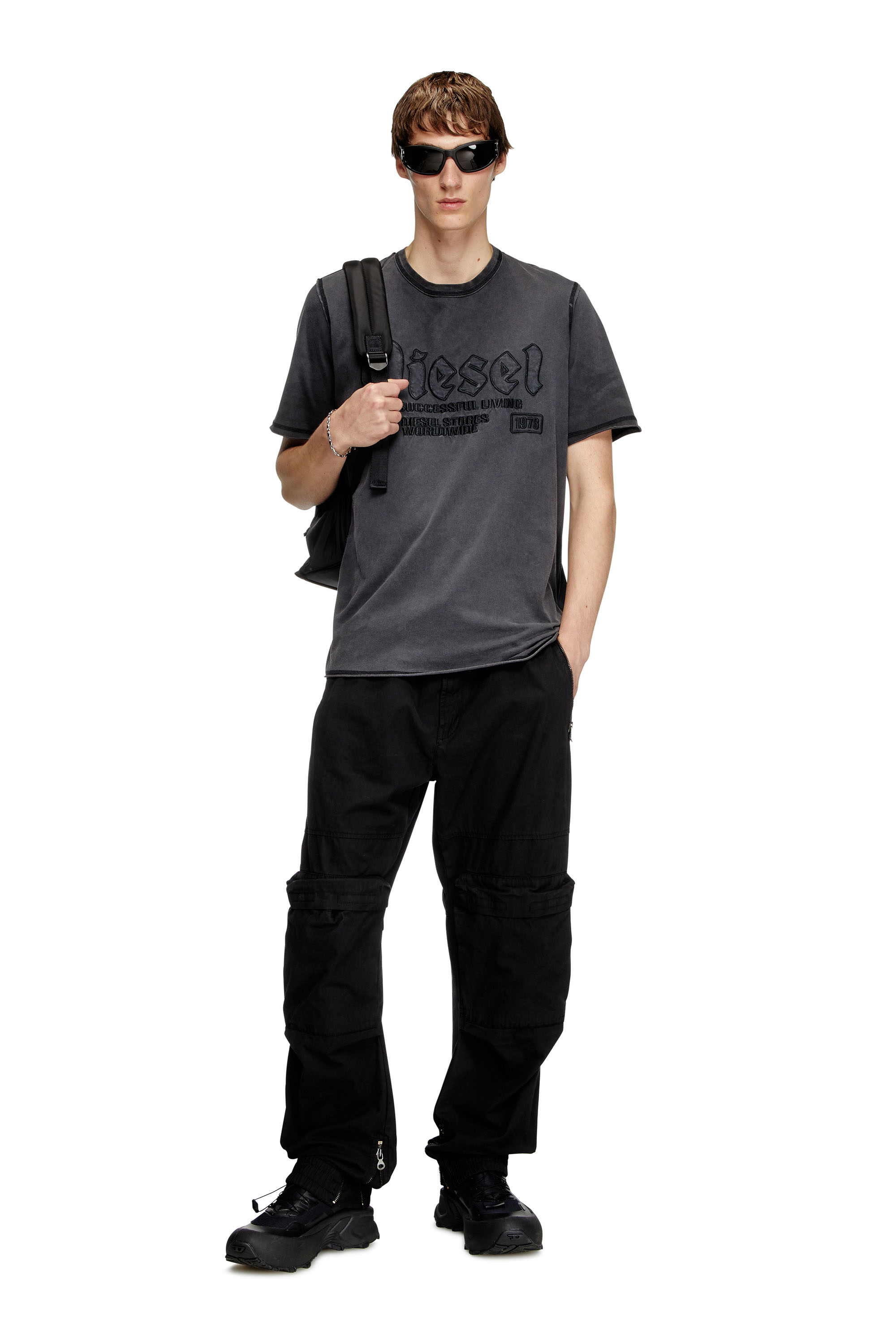 Diesel - P-BEECK, Man's Cargo pants in faded organic cotton in Black - 2