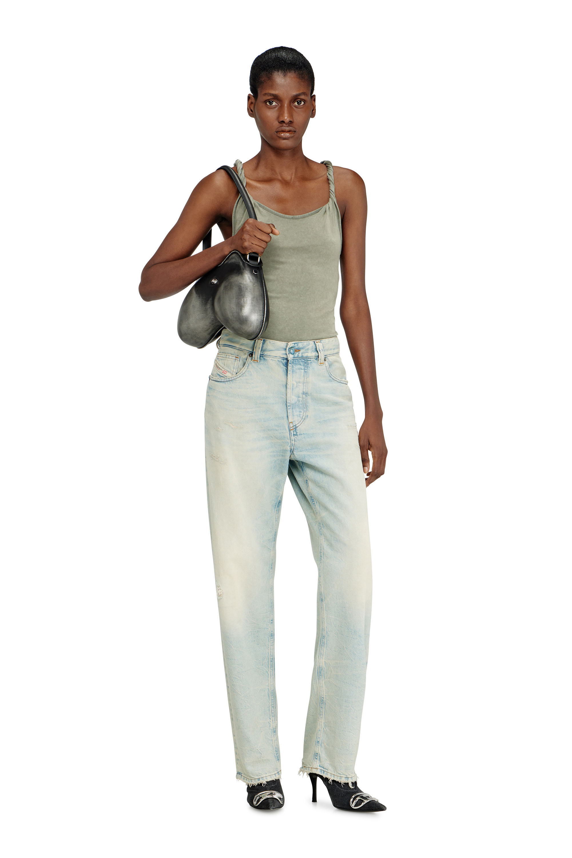 Diesel - DOUBLE-D SHOULDER, Double-D-Bolso de hombro r&iacute;gido en PU cepillado Mujer in Negro - 2