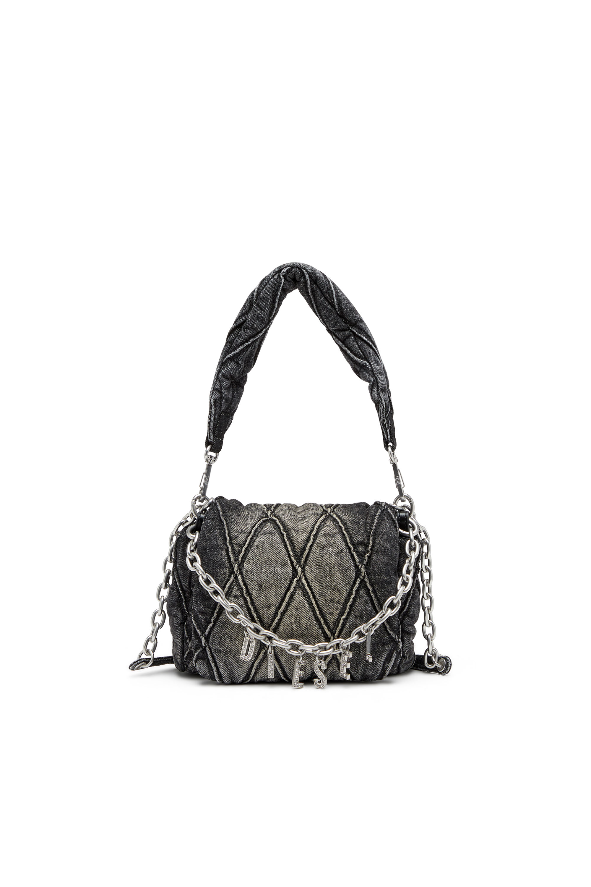 Diesel - CHARM-D SHOULDER S, Charm-D S-Bolso de hombro pequeño de denim acolchado Mujer in Negro - 1