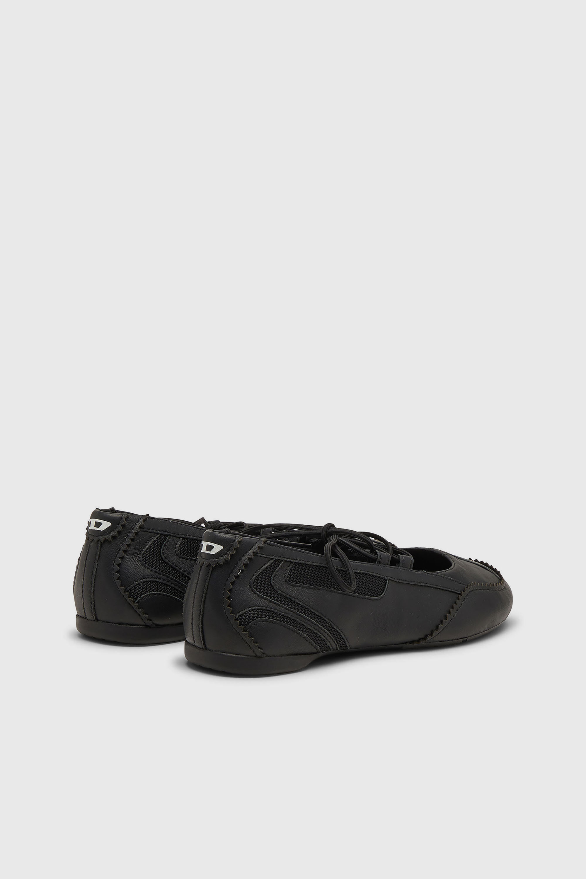 Diesel - D-MILE BALLERINA LACE UP W, D-Mile-Bailarinas con cordones de cuero y malla Mujer in Negro - 3