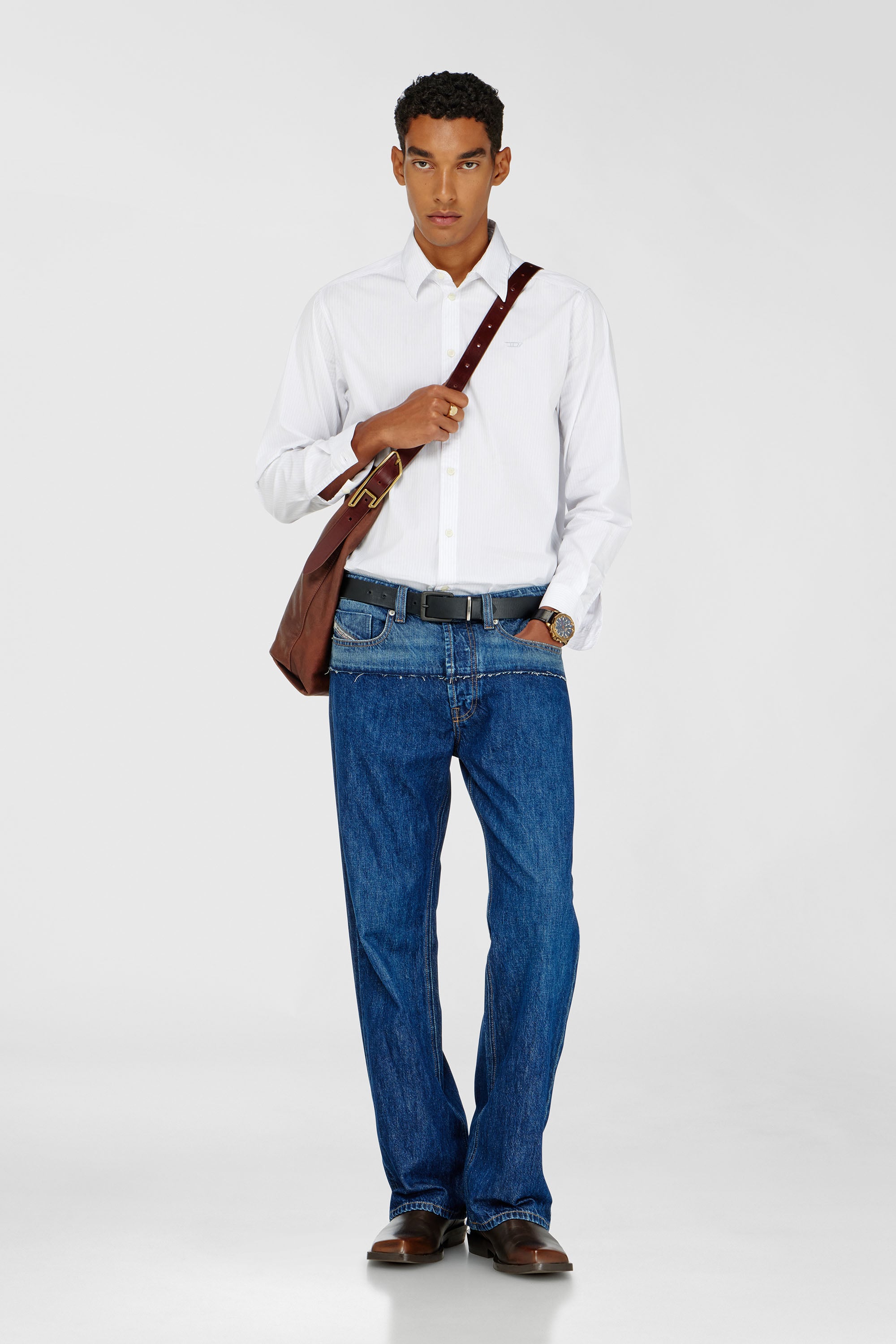 Diesel - S-SIMPLY-NA-DNAN, Camisa de rayas de algod&oacute;n con bordado D Hombre in Blanco - 2