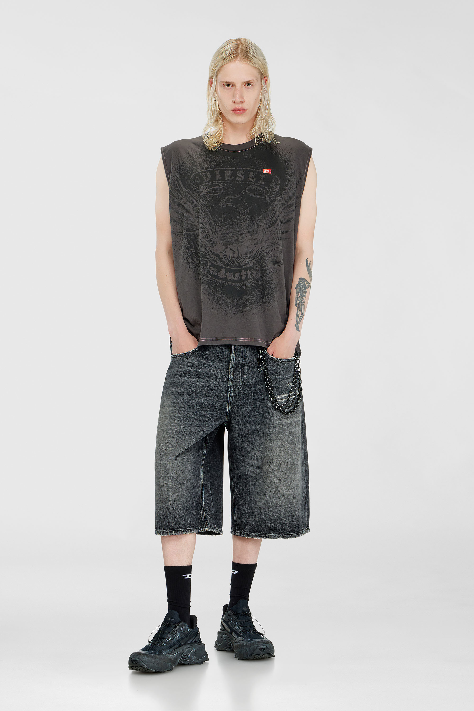 Diesel - T-BOXT-SL-NOTCH, Top sin mangas de algod&oacute;n con gr&aacute;fico tonal Hombre in Gris - 1