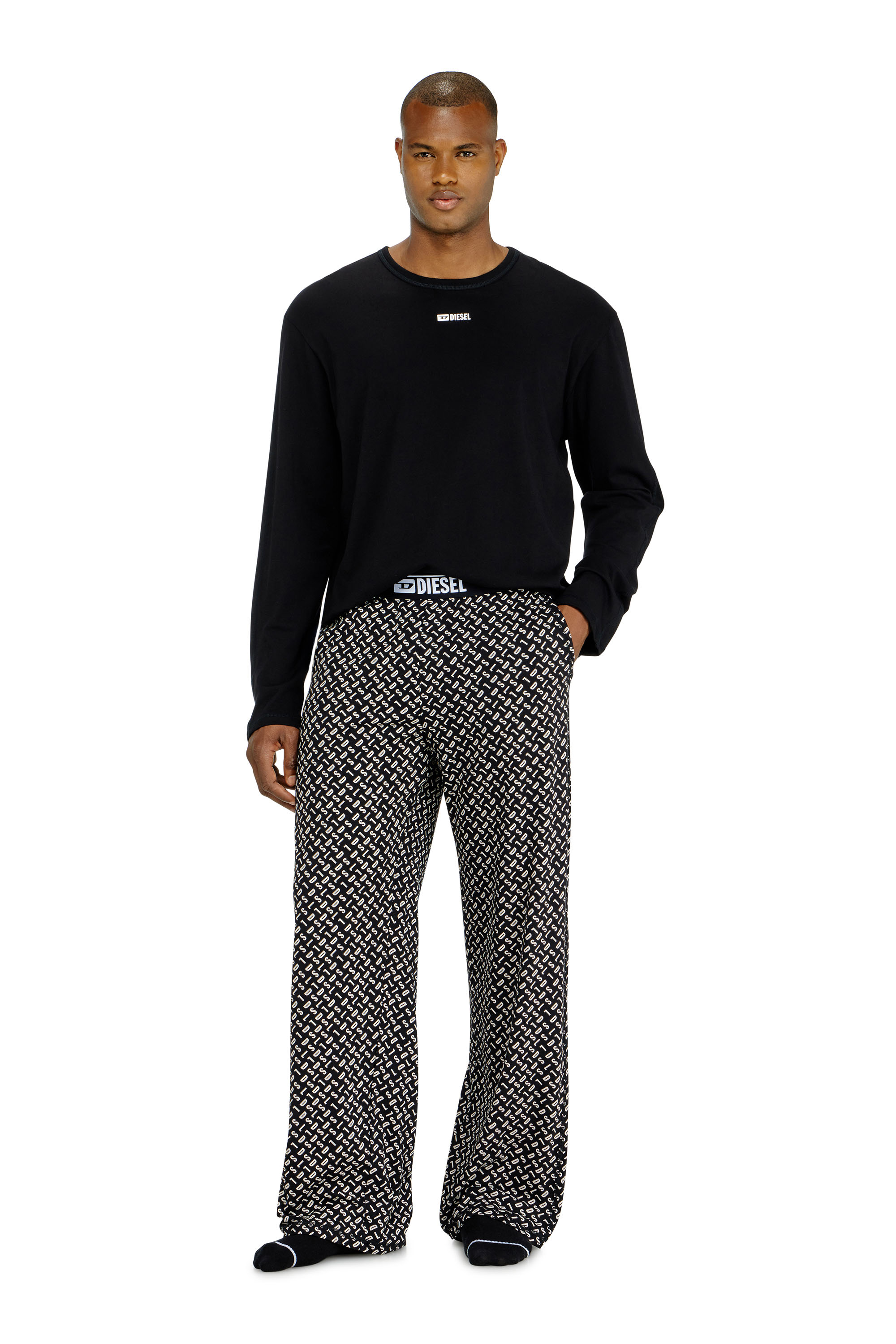 Diesel - SET-NOLAN-D-BOX, Pijama de algod&oacute;n con pantal&oacute;n estampado Hombre in Negro - 1
