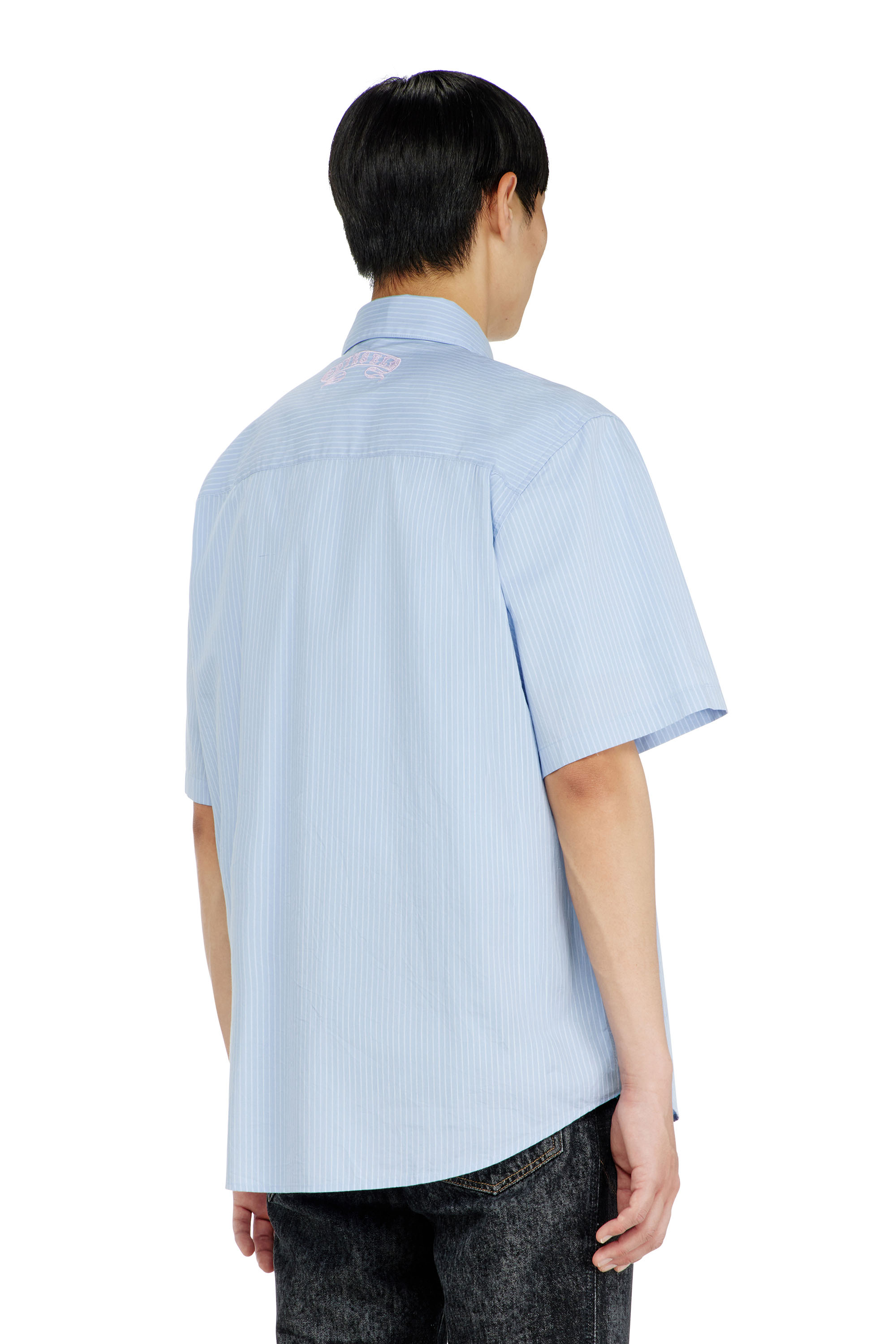 Diesel - S-SIMPLY-SS-AGCZ, Camisa de popelina a rayas con patch bordado Hombre in Azul marino - 4