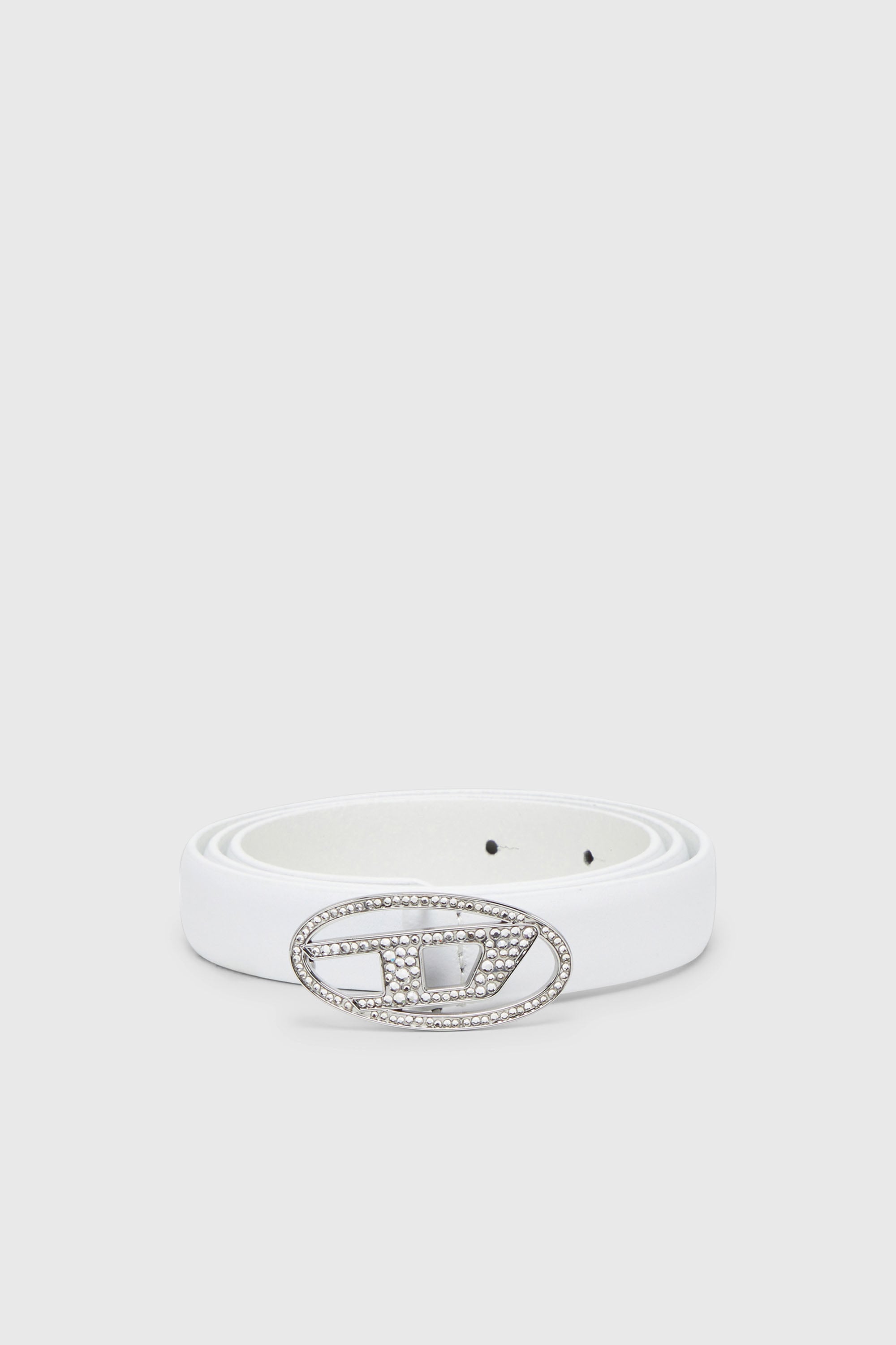 Diesel - B-1DR STRASS 20, Cintur&oacute;n 1.9 cm fino de cuero delgado con hebilla de cristal Mujer in Blanco - 1