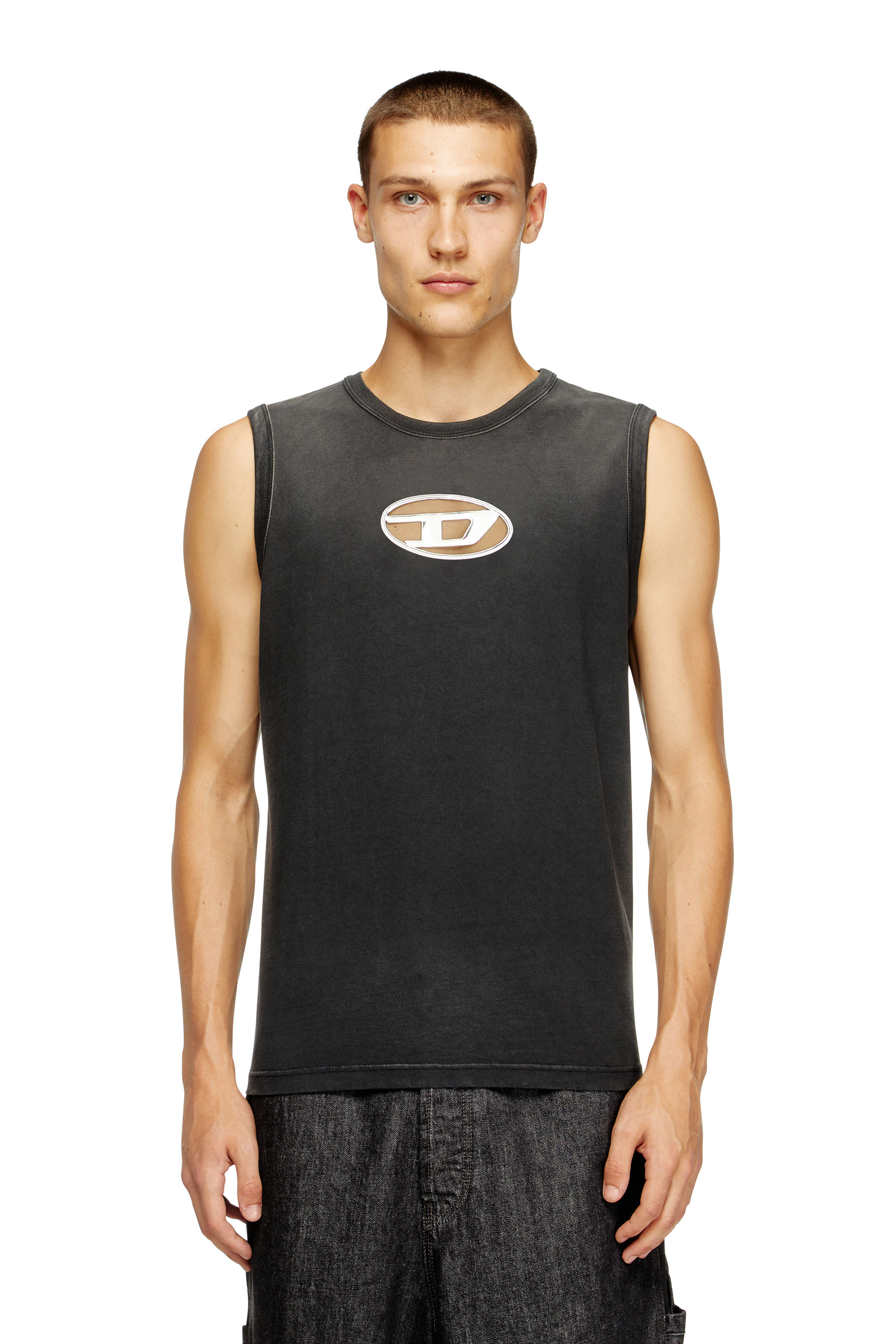Diesel - T-BRICO, Camiseta sin mangas desteñida con Oval D en relieve Hombre in Negro - 3