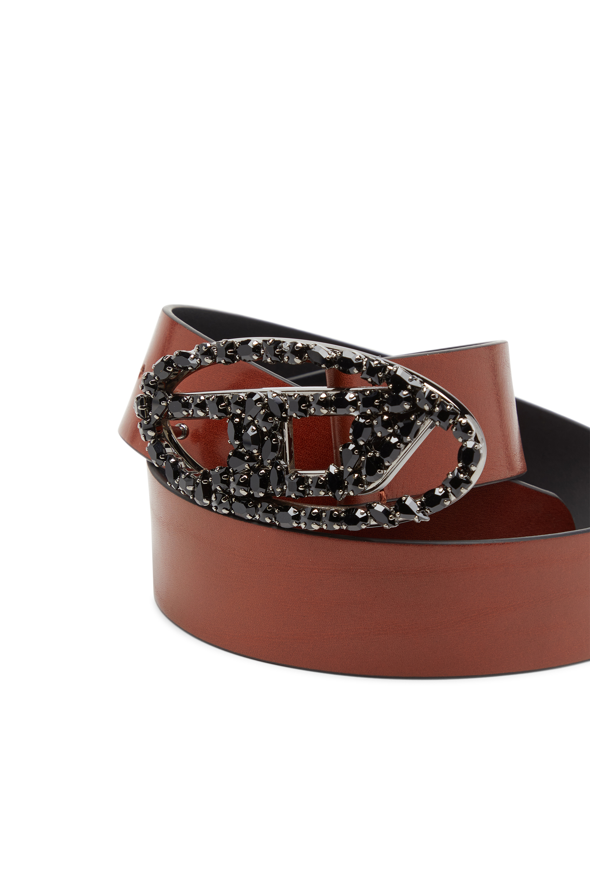 Diesel - B-1DR W-CROWN, Cinturón de cuero pull-up de 4 cm con hebilla de joya Mujer in Marrón - 3