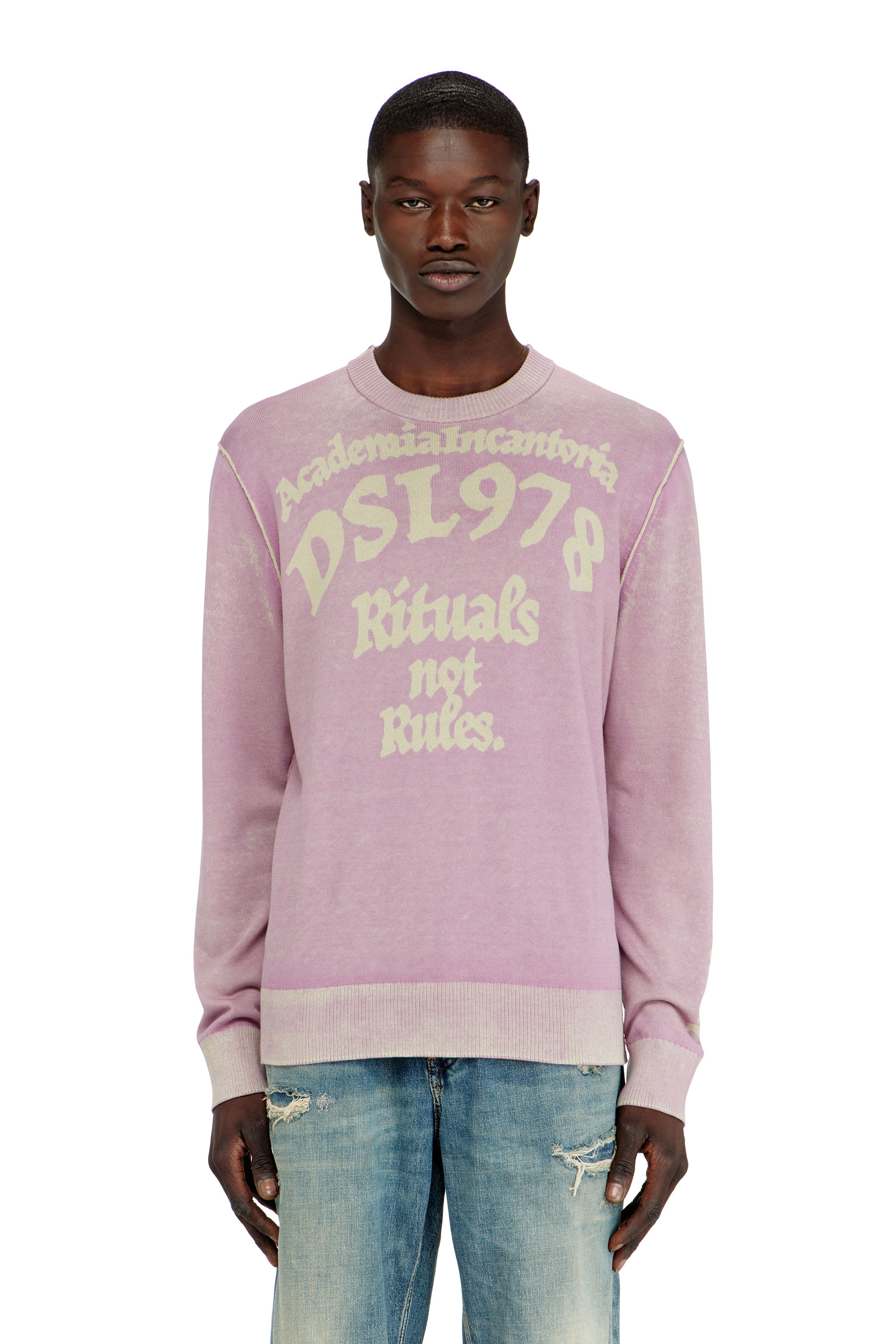 Diesel - K-LAUTI, Jersey de algod&oacute;n tratado con eslogan Hombre in Morado - 1
