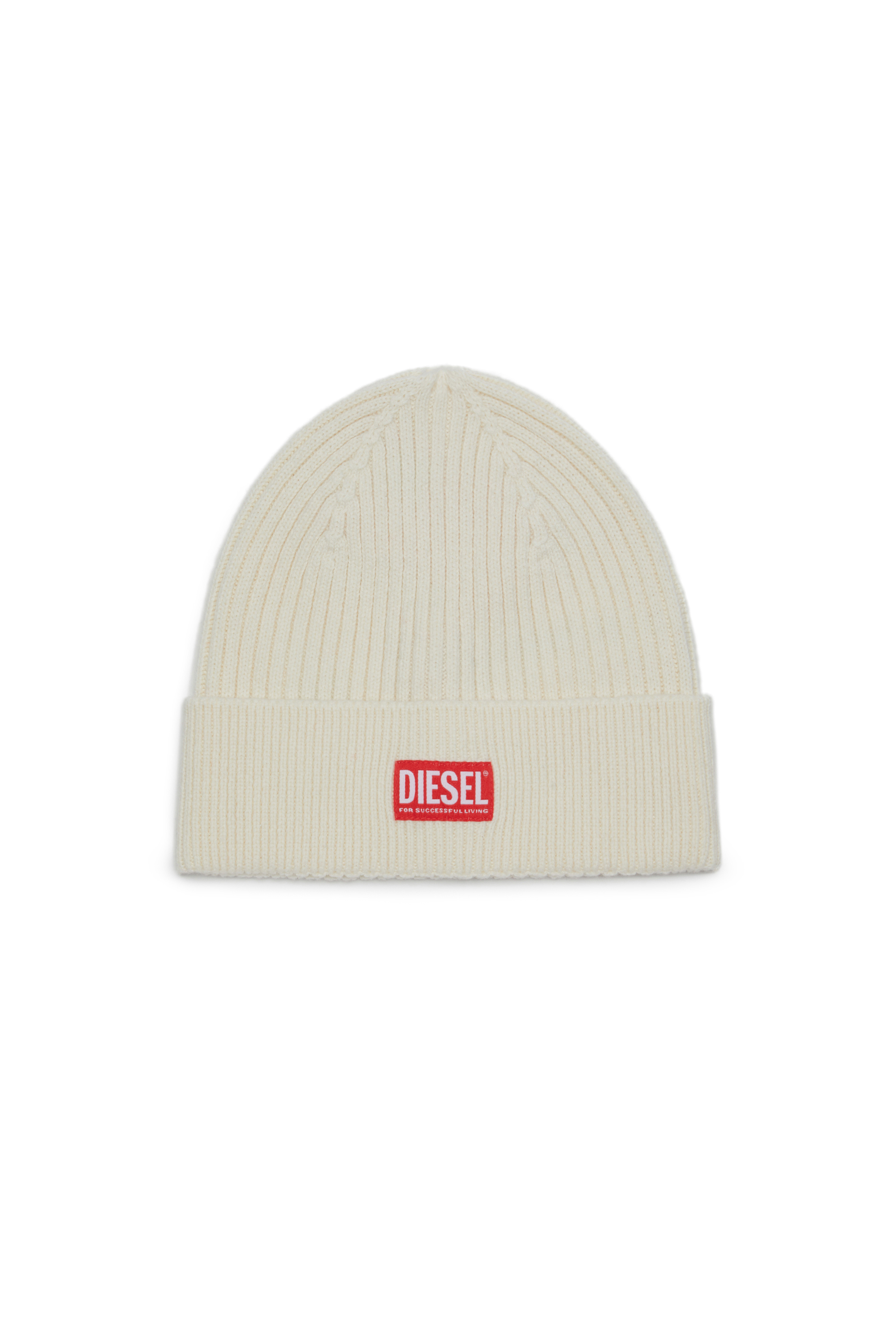 Diesel - K-CODER-H 2X2, Gorro en canalé con parche de logotipo Unisex in Blanco - 1