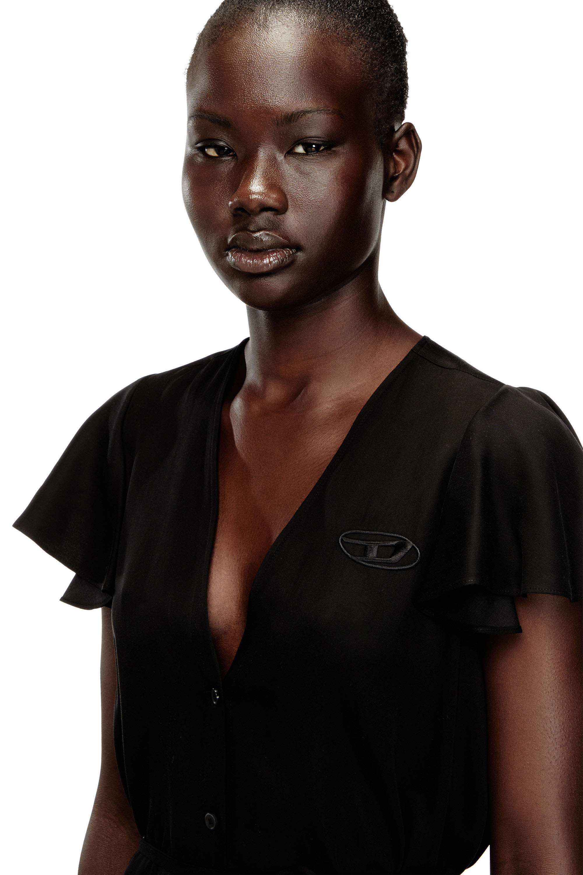 Diesel - D-AIKIRI, Vestido de cupro con escote en V y botones frontales Mujer in Negro - 5