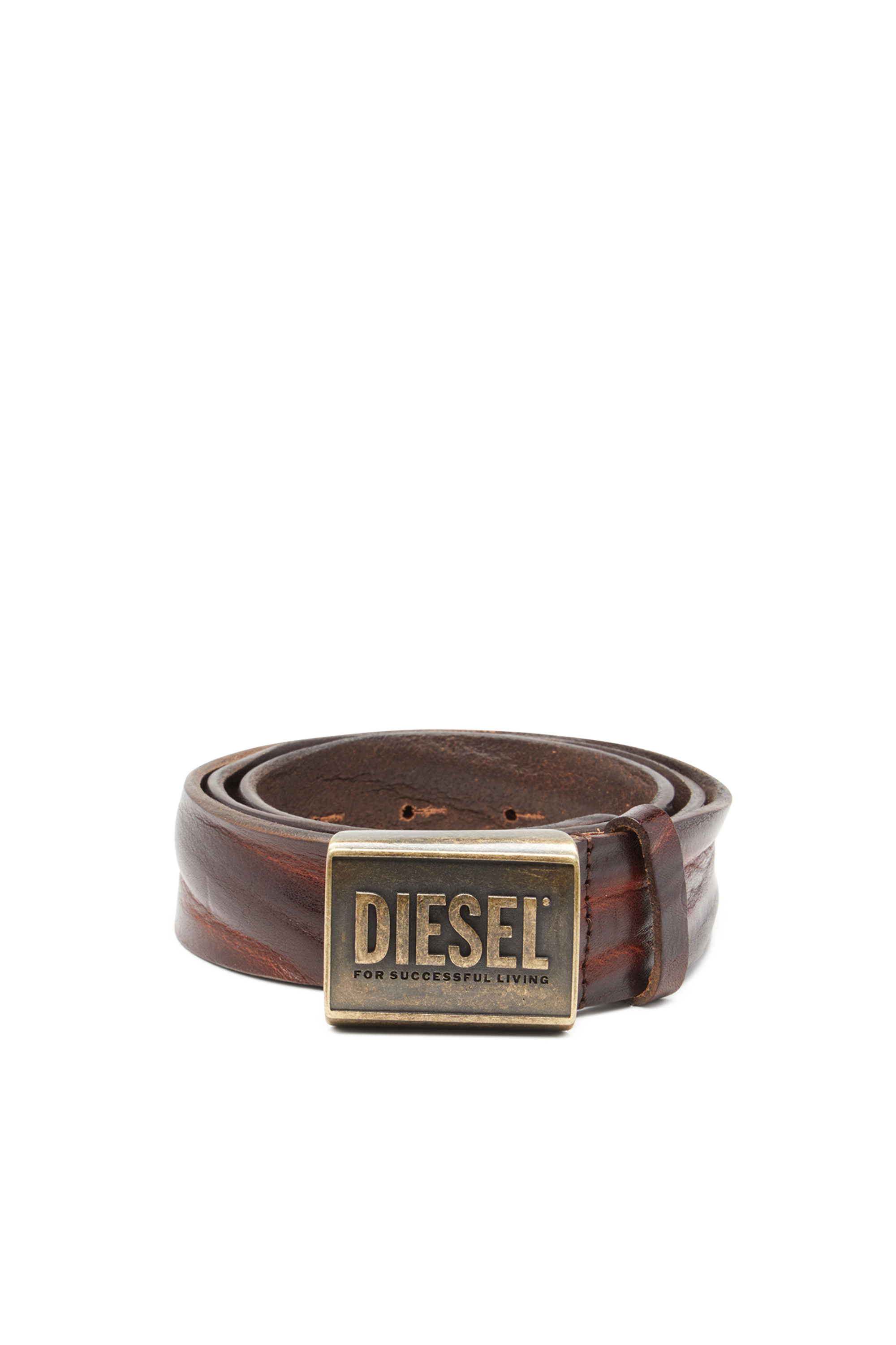 Diesel - B-METAL BISCOTTO, Cinturón de piel de 4 cm con placa de logo Hombre in Marrón - 1