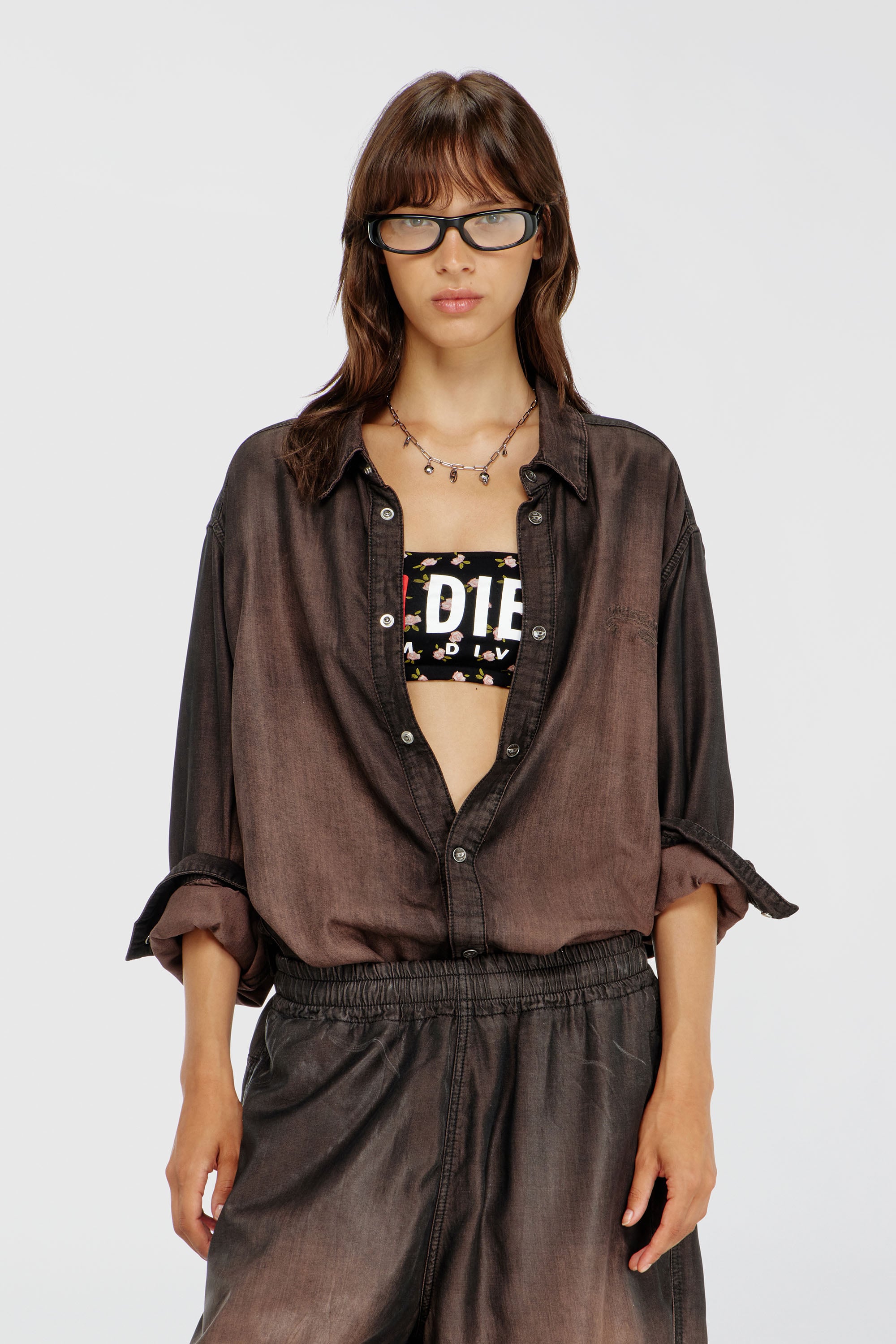 Diesel - MELANIE-C-D-CORE, Sujetador bandeau de algod&oacute;n con estampado floral all-over Mujer in Negro - 1