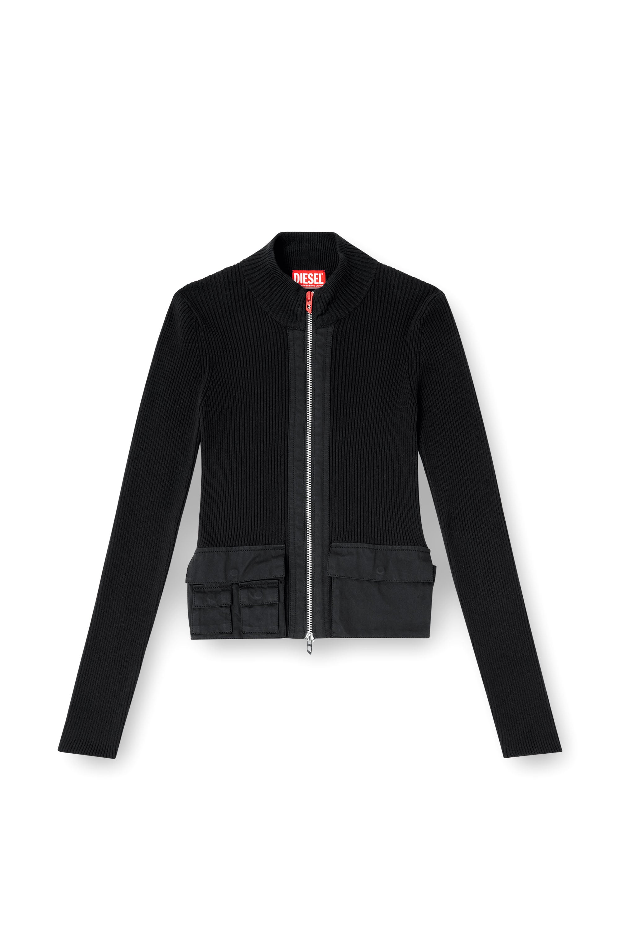 Diesel - M-MELISSA, Chaqueta de punto en canal&eacute; con bolsillos cargo Mujer in Negro - 3