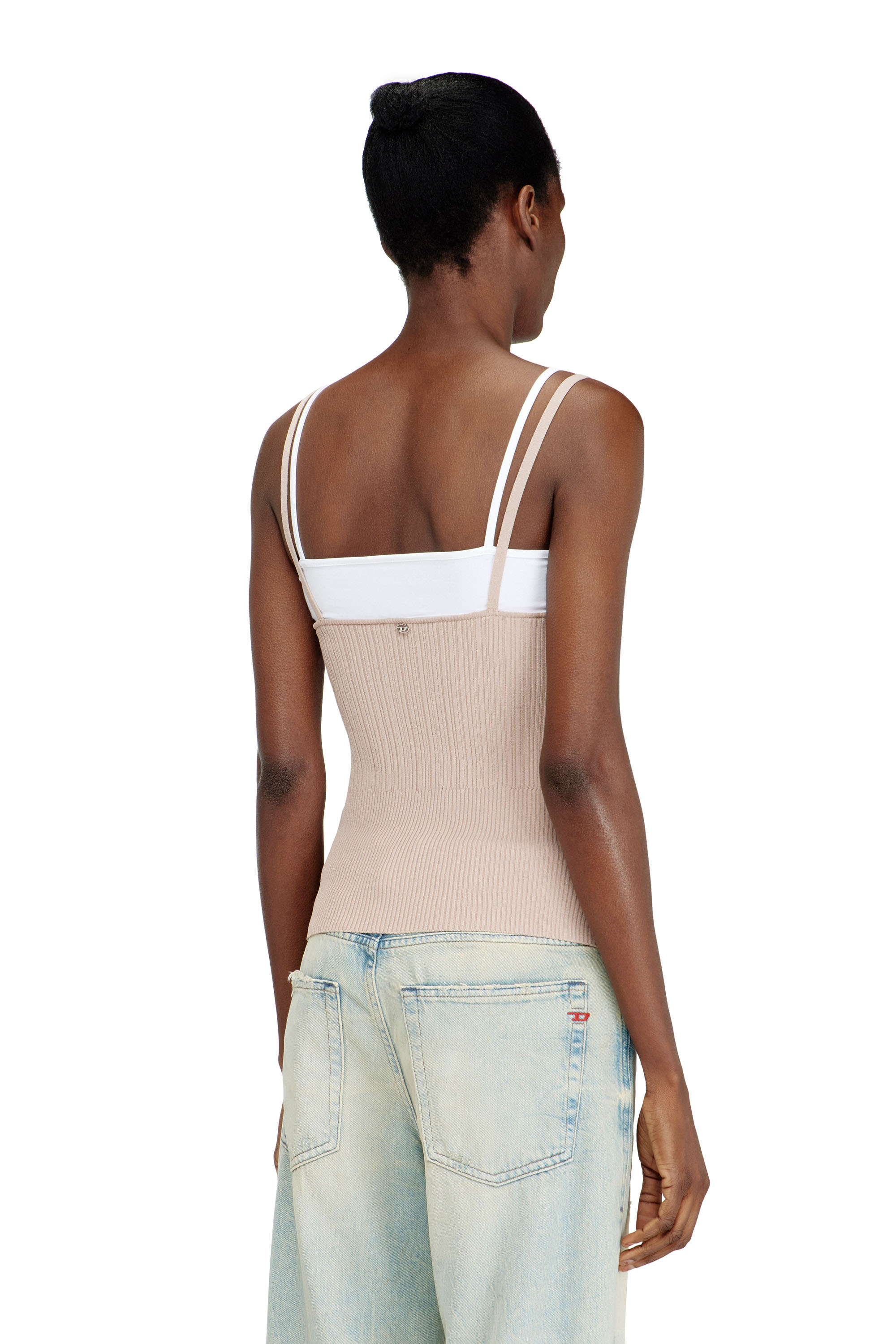Diesel - M-ZARRINA, Top de tirantes en punto acanalado con capas Mujer in Rosa - 4