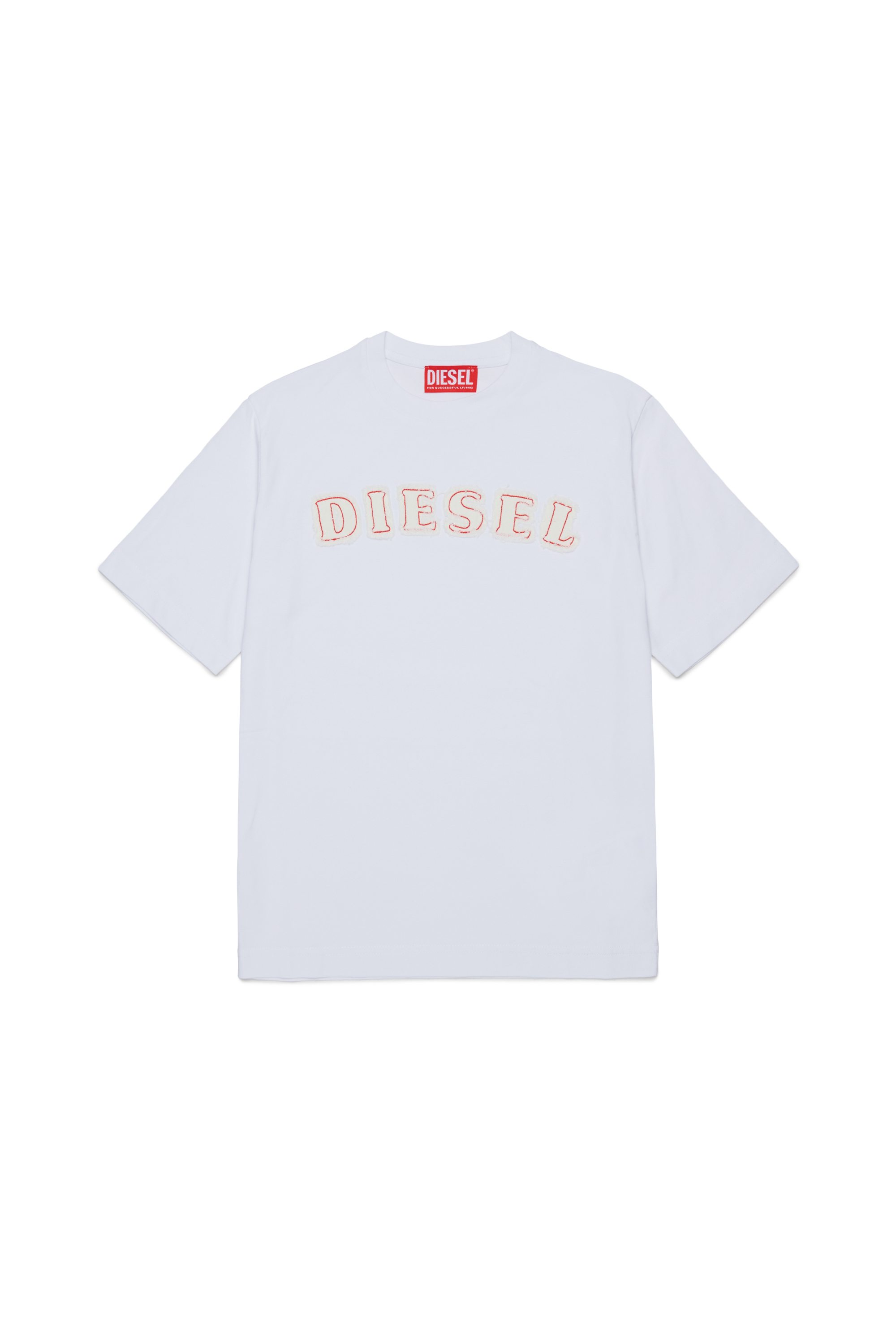 Diesel - TJEANS OVER, Camiseta de algod&oacute;n con logo efecto deshilachado Hombre in Blanco - 1