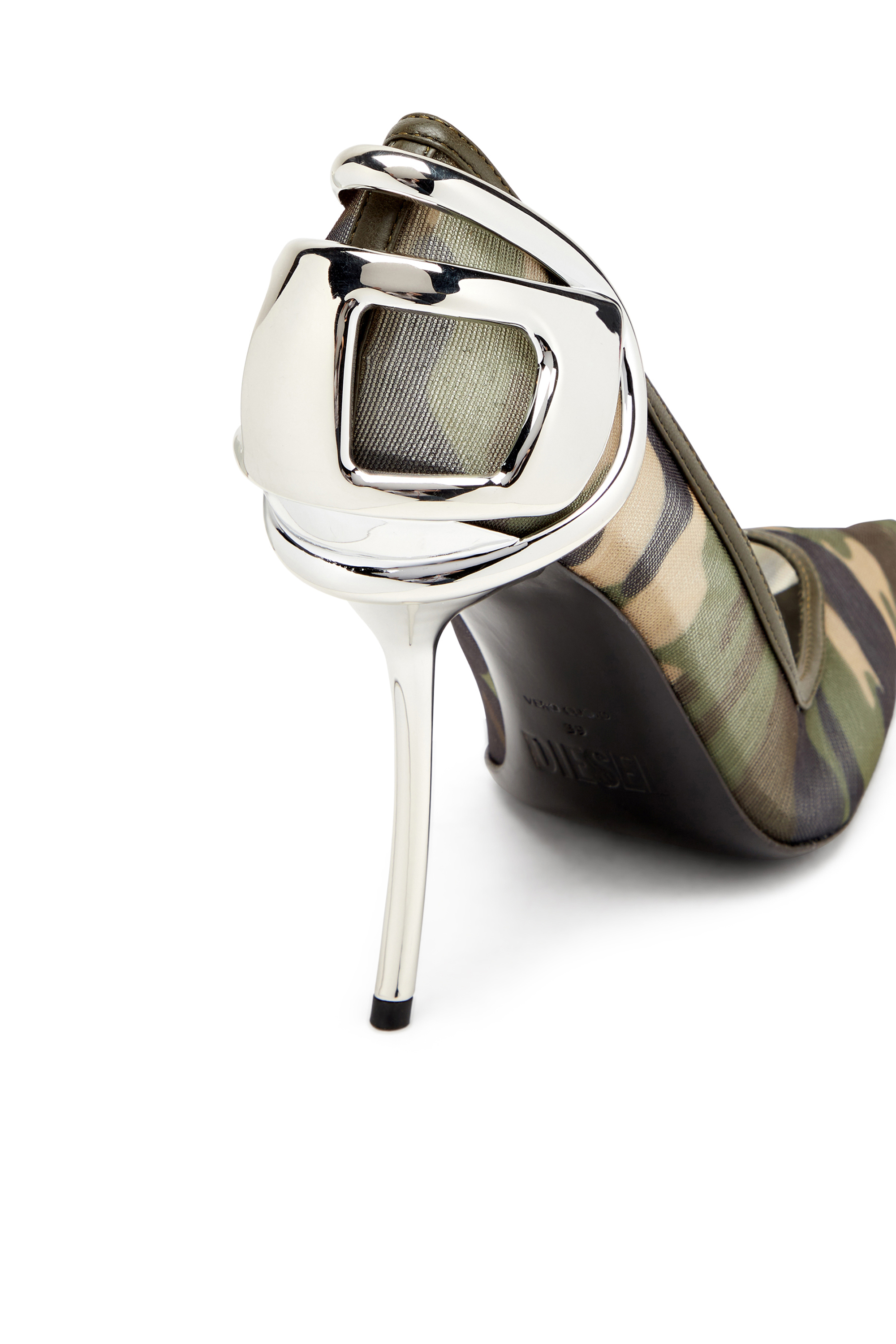 Diesel - D-TEN&HALF P, Woman's Camo-mesh pumps with curved heel in Military Green - 5