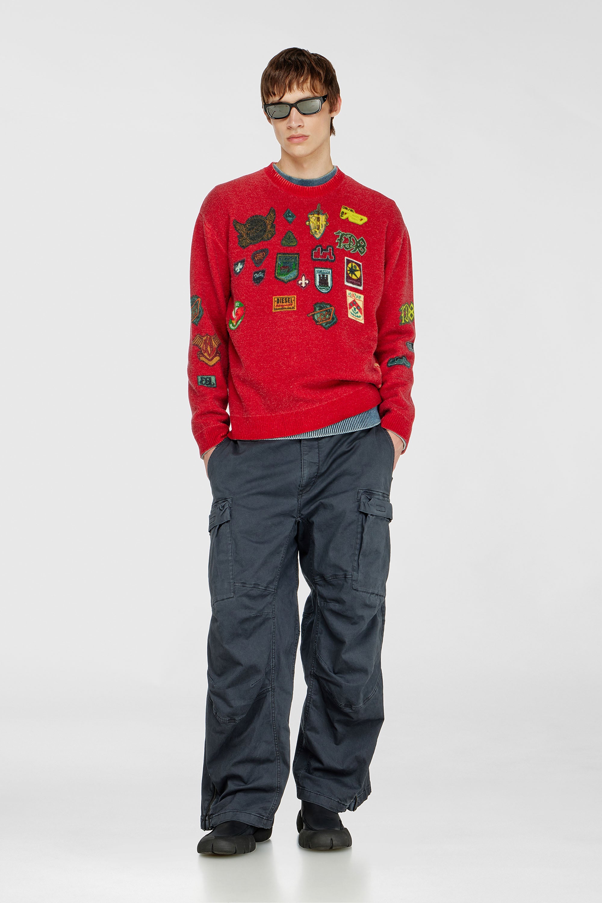 Diesel - K-PATCY, Jersey de lana con parches impresos Hombre in Rojo - 2