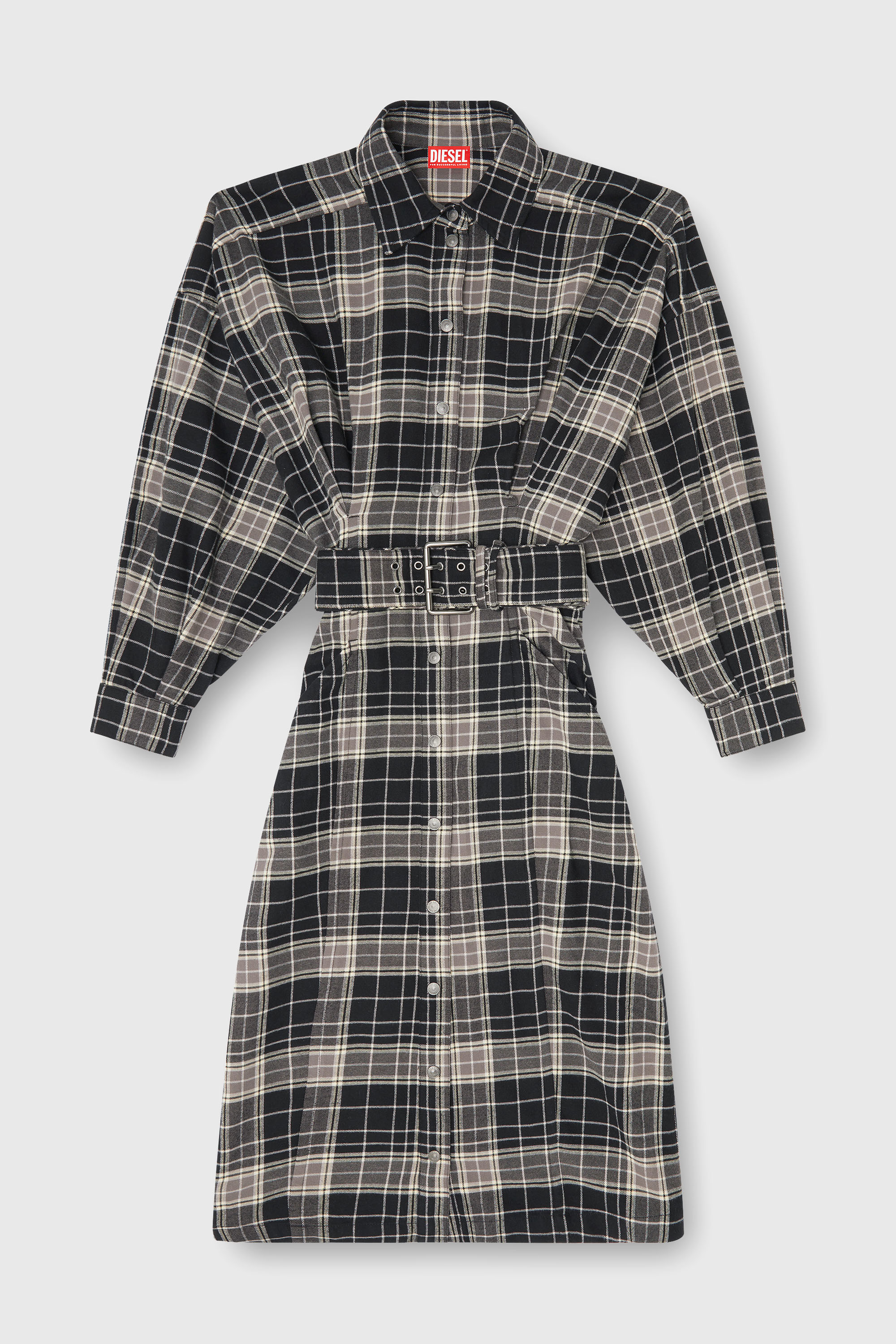 Diesel - D-EDALUS, Vestido midi de franela a cuadros con cintur&oacute;n ancho Mujer in Multicolor - 1