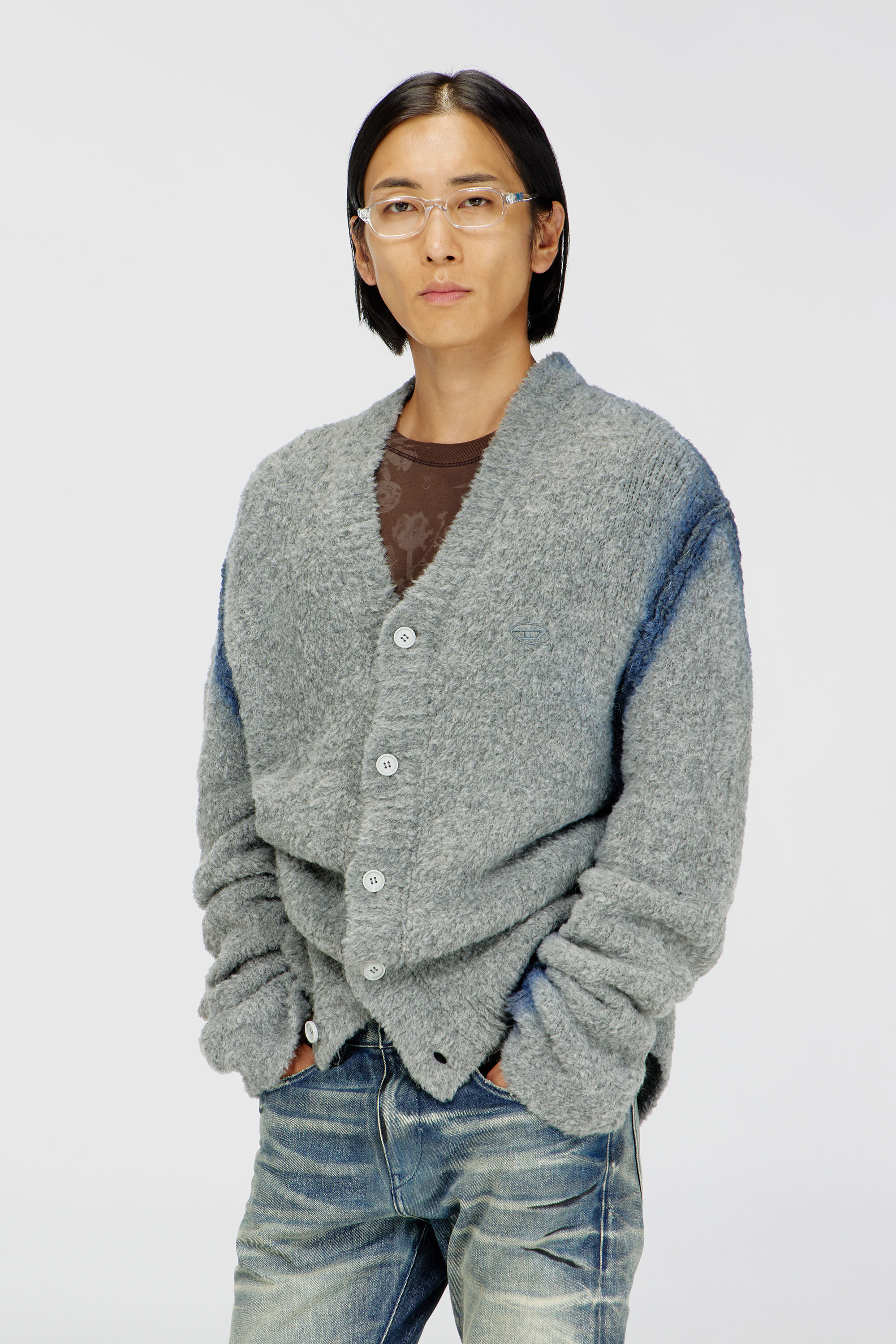 Diesel - K-REMO, C&aacute;rdigan de mezcla de alpaca con costuras te&ntilde;idas efecto spray Hombre in Gris - 1